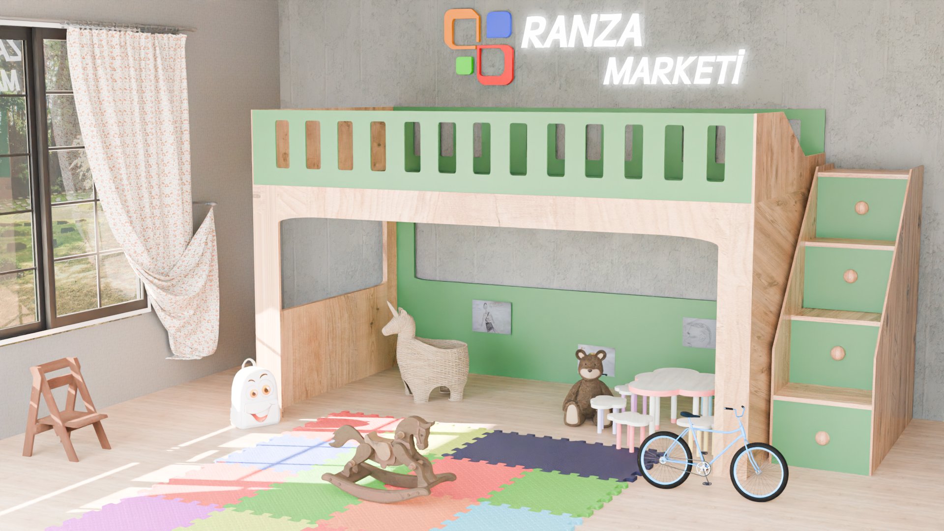 Ranza 438 Çocuk Oyun Alanlı Çekmeceli Çitli Ranza