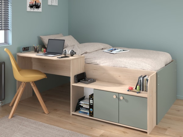 Ranza 604 Tek Kişilik Çalışma Masalı Dolaplı Raf Basamaklı Ranza Modeli