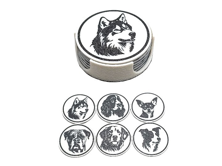 6 Lı Set1 Köpeklerim Kaymaz Tabanlı Bardak Altlığı ve Haznesi (8,7 cm)