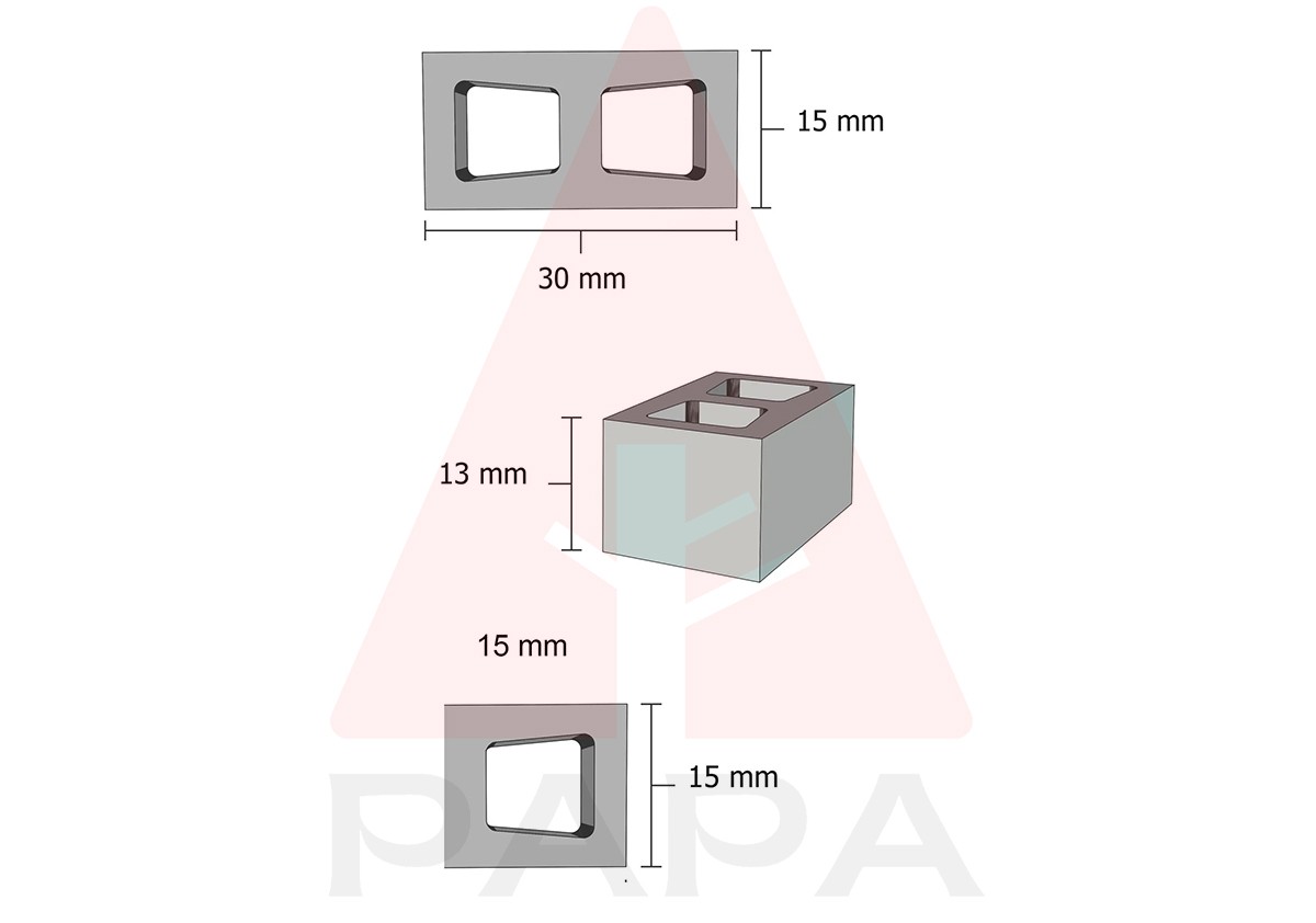 Minyatür Tam-Yarım Delikli Bims Tuğla Silikon Kalıp 2 (30 * 15 * 13mm)