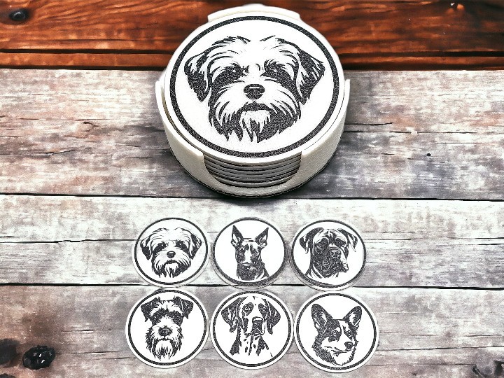 6 Lı Set3 Köpeklerim Kaymaz Tabanlı Bardak Altlığı ve Haznesi (8,7 cm)