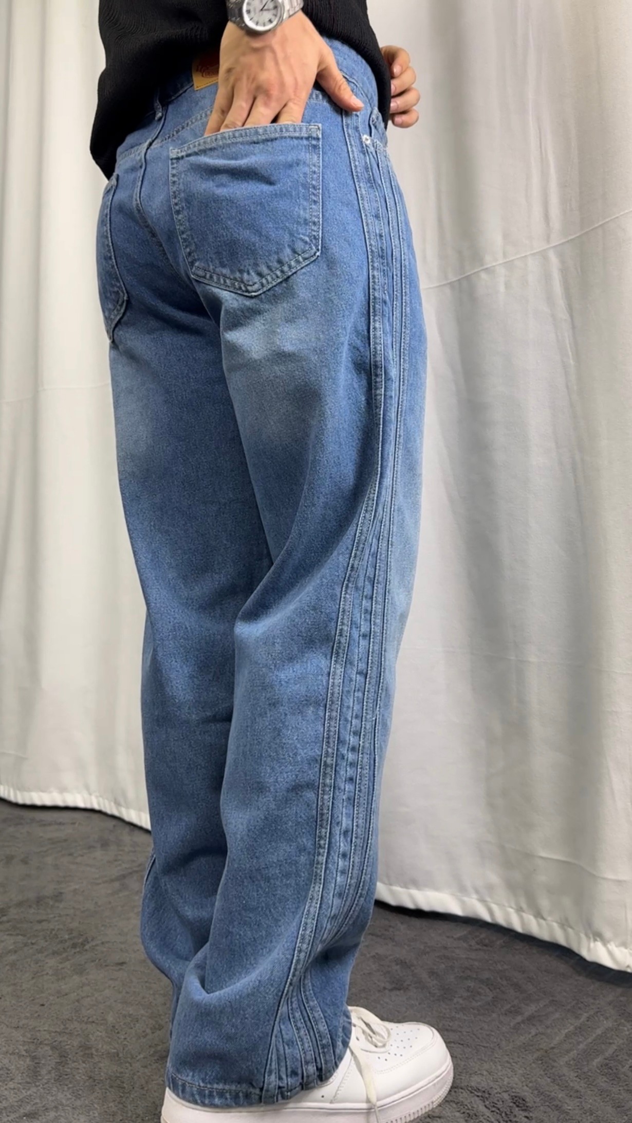 Giesto Baggy Fit İpli Kemer Jean