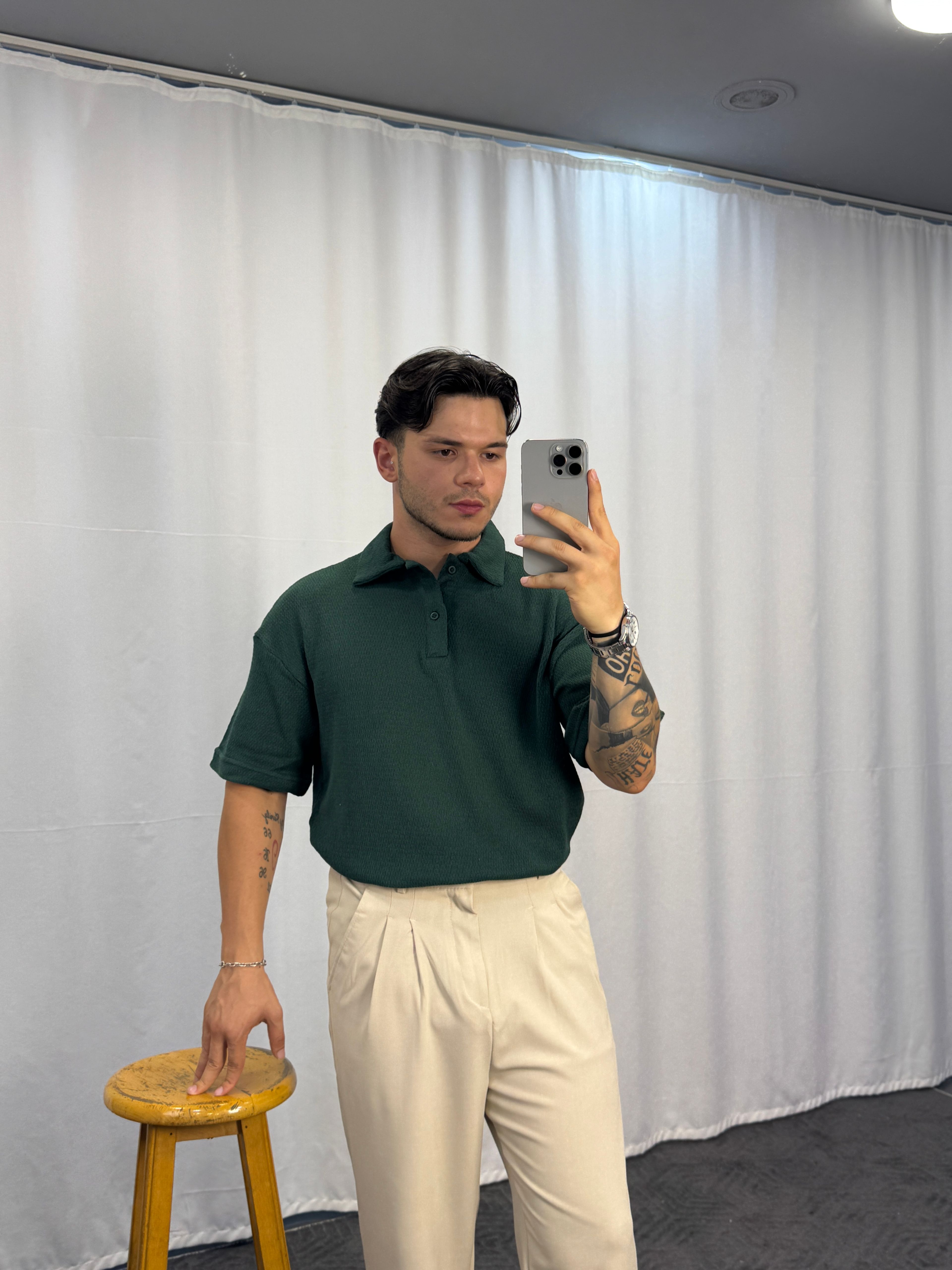 Örgü Oversize Yakalı T-Shirt
