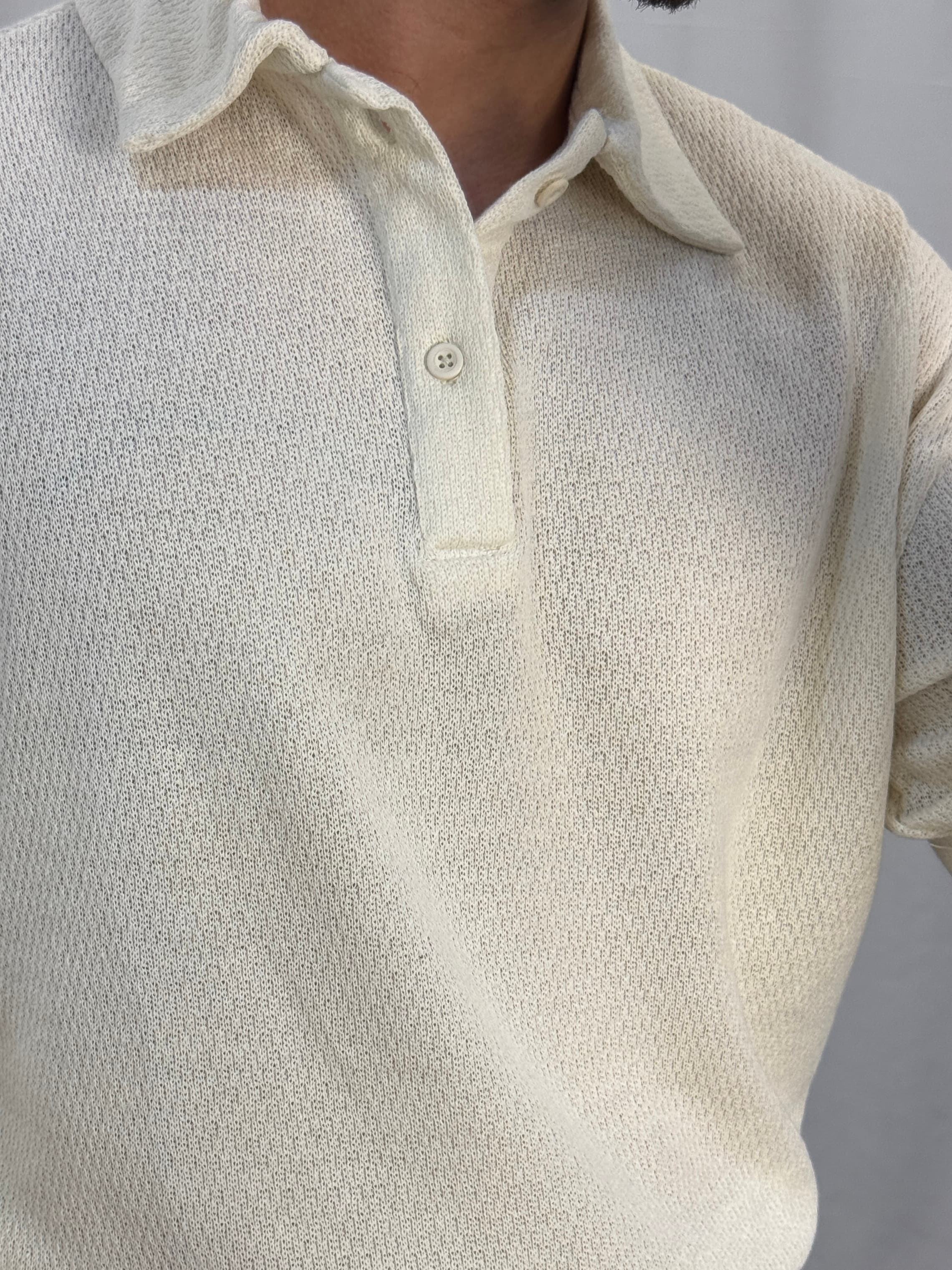 Örgü Oversize Yakalı T-Shirt - Ekru