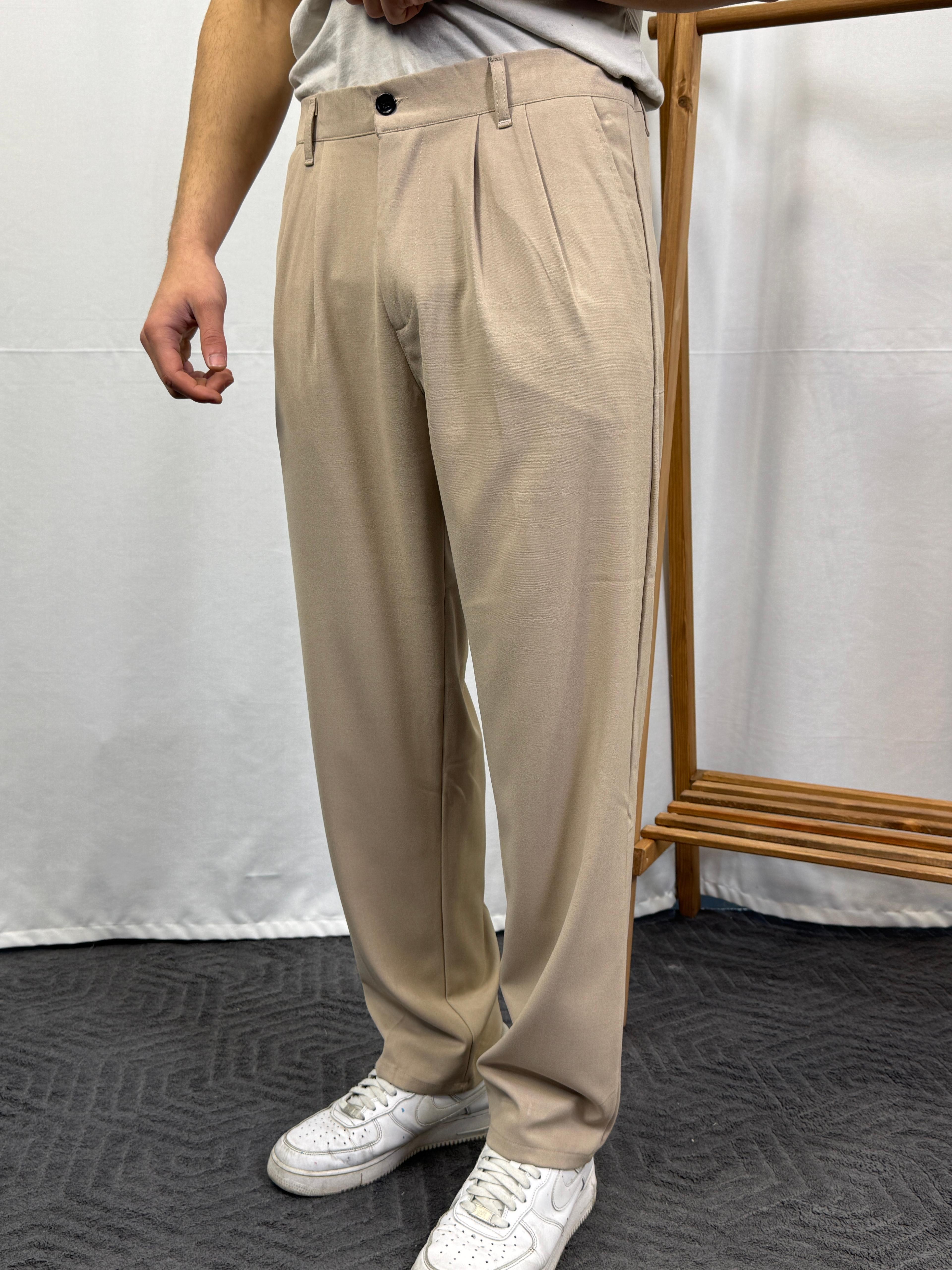 Krem Pileli Baggy Kumaş Pantolon BRV175