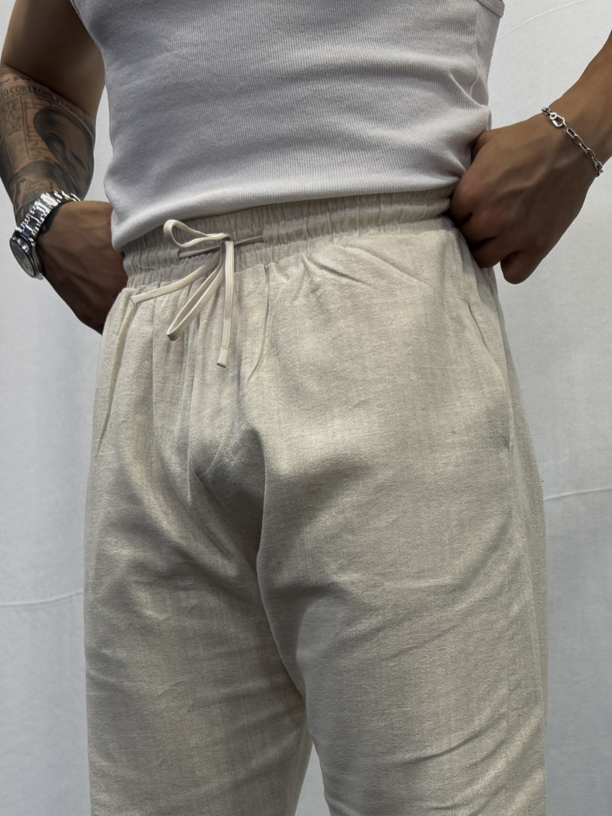 Naturel İnce Keten Pantolon 