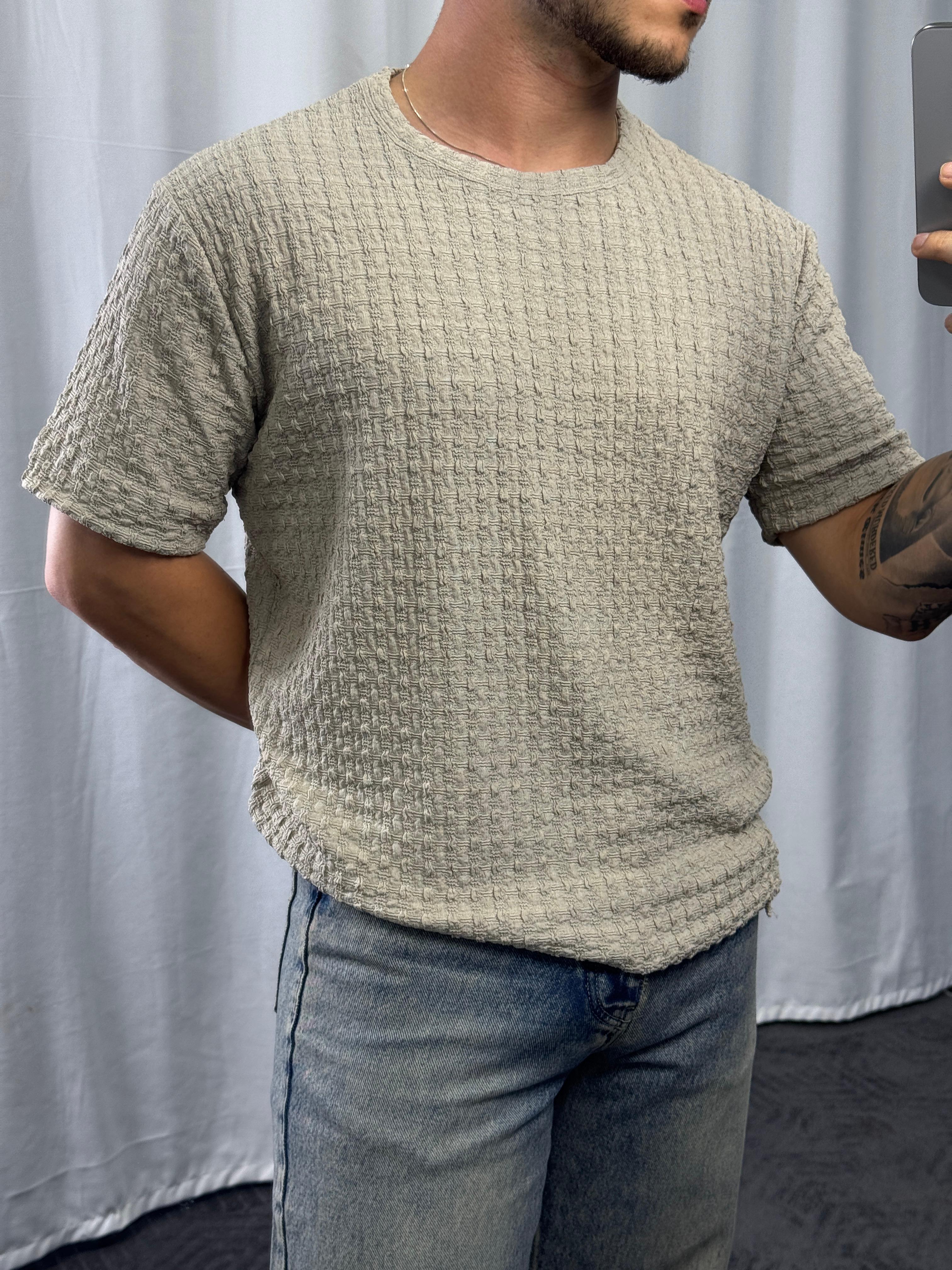 Taş Pamuklu Kare Doku T-Shirt BRV361