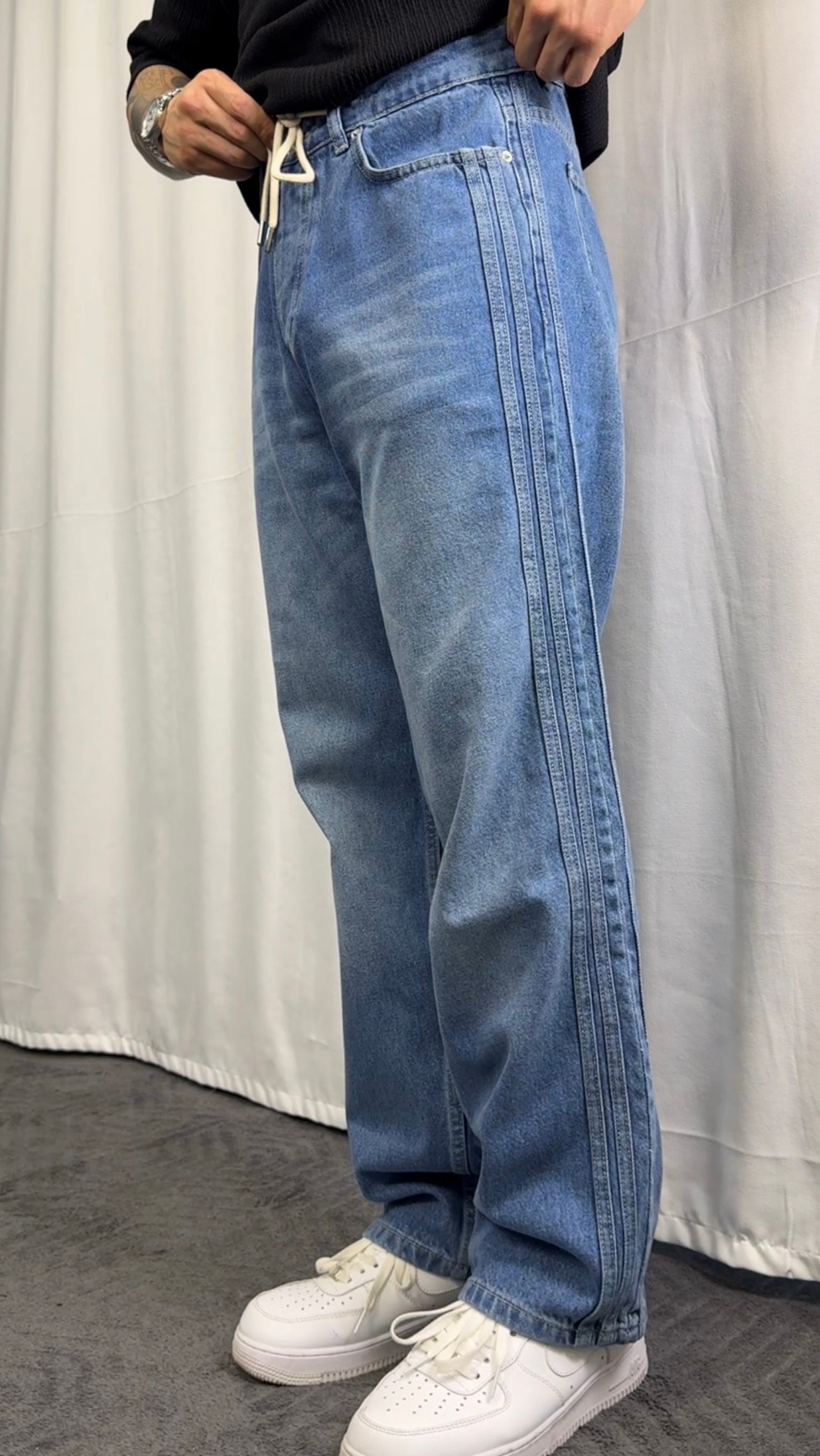 Giesto Baggy Fit İpli Kemer Jean