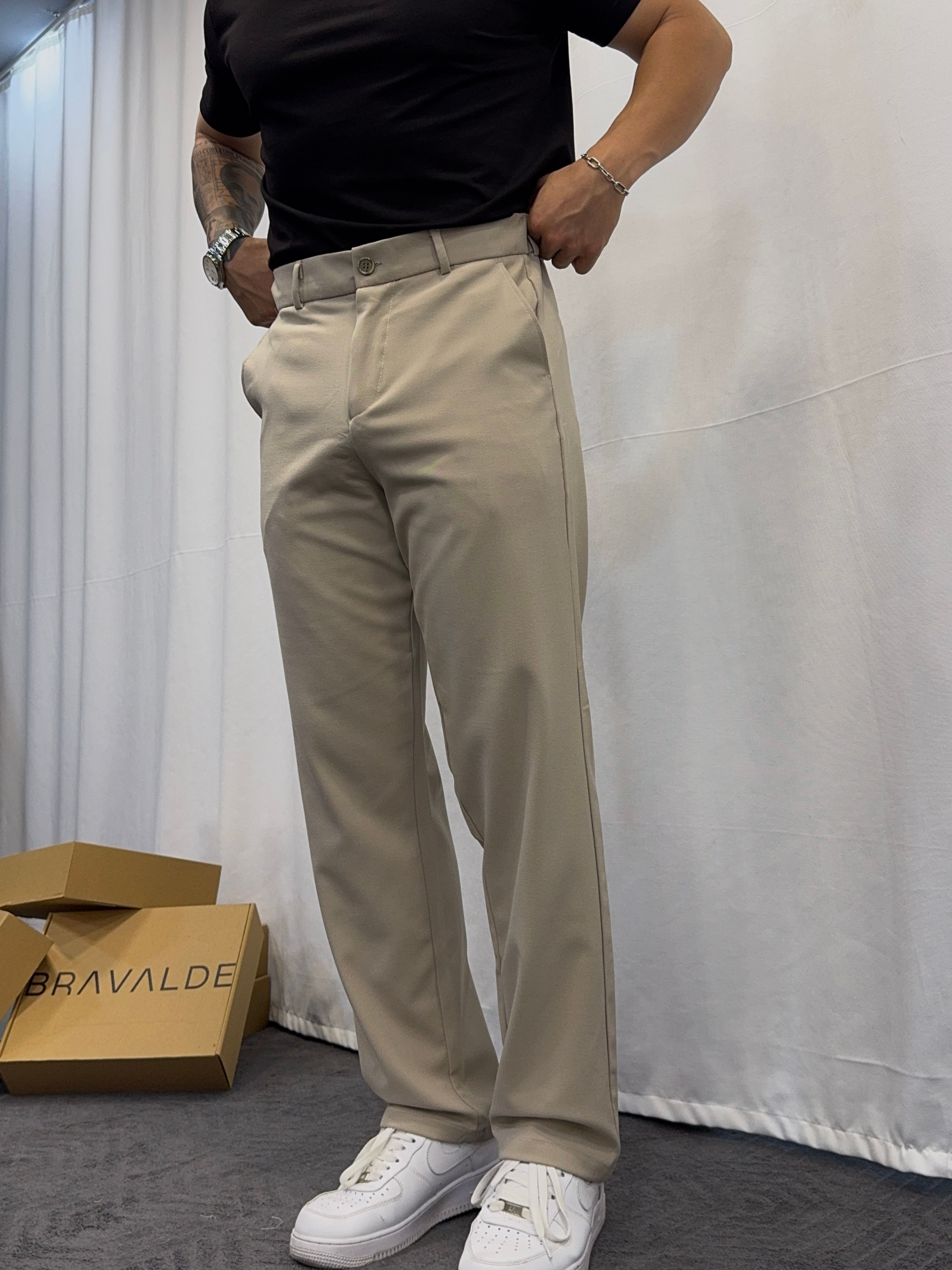 Regular Fit Kumaş Pantolon - Krem