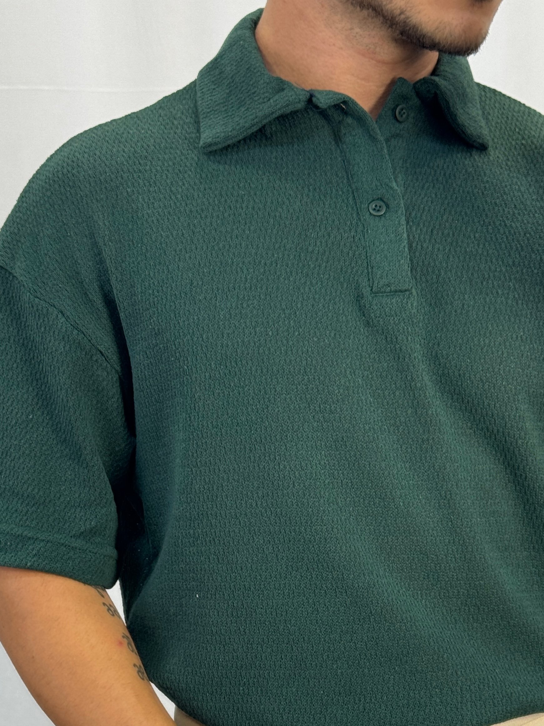 Örgü Oversize Yakalı T-Shirt
