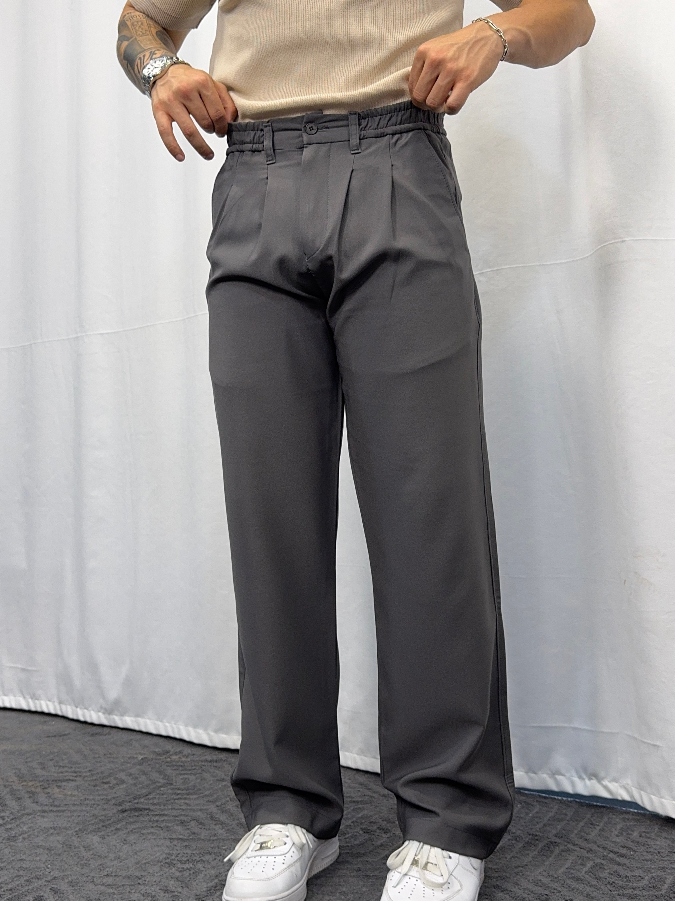 Füme Rengi Pileli Baggy Fit Pantolon 