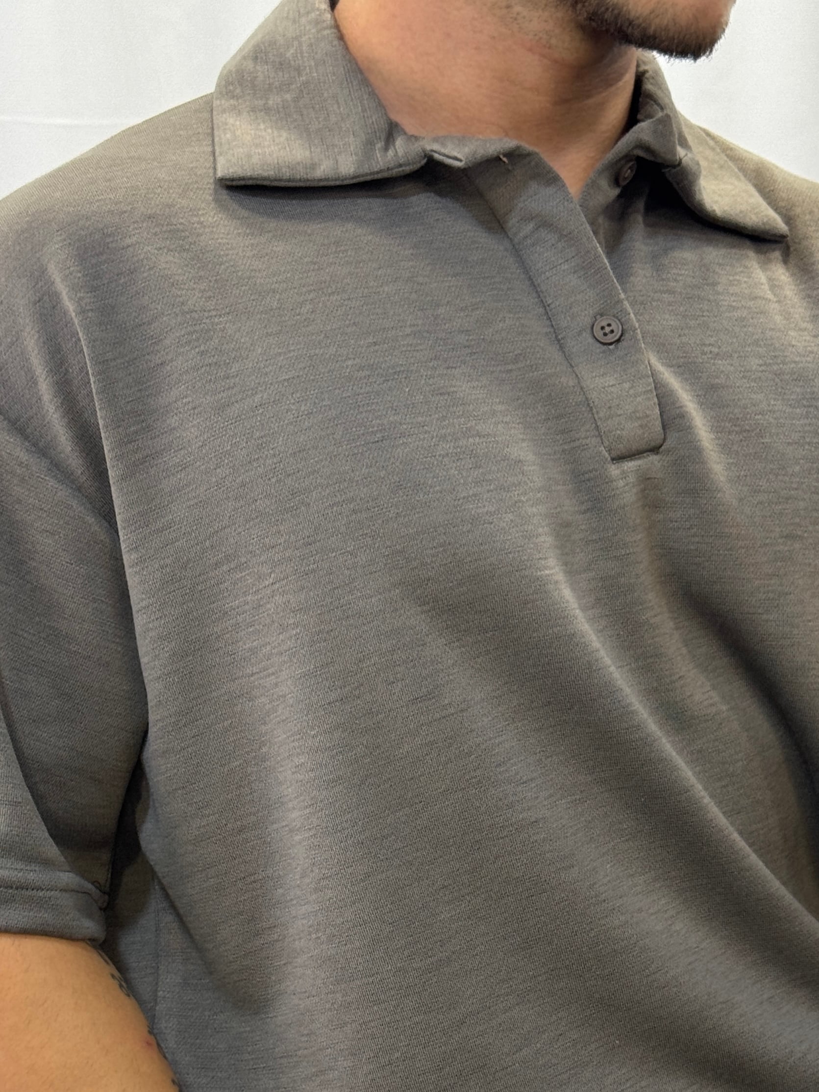 Düğmeli Oversize Polo Yaka - kahverengi