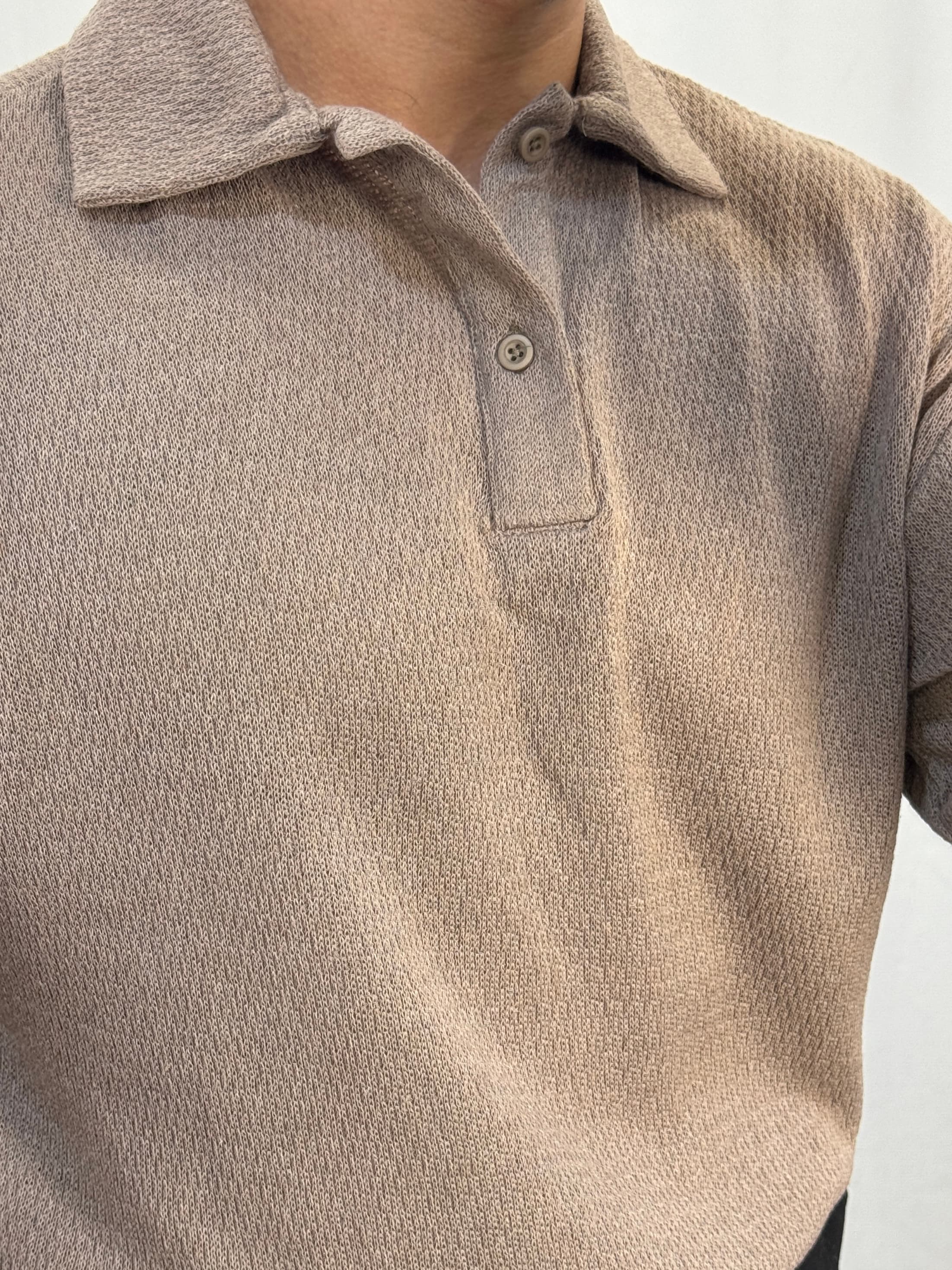 Örgü Oversize Yakalı T-Shirt - kahverengi