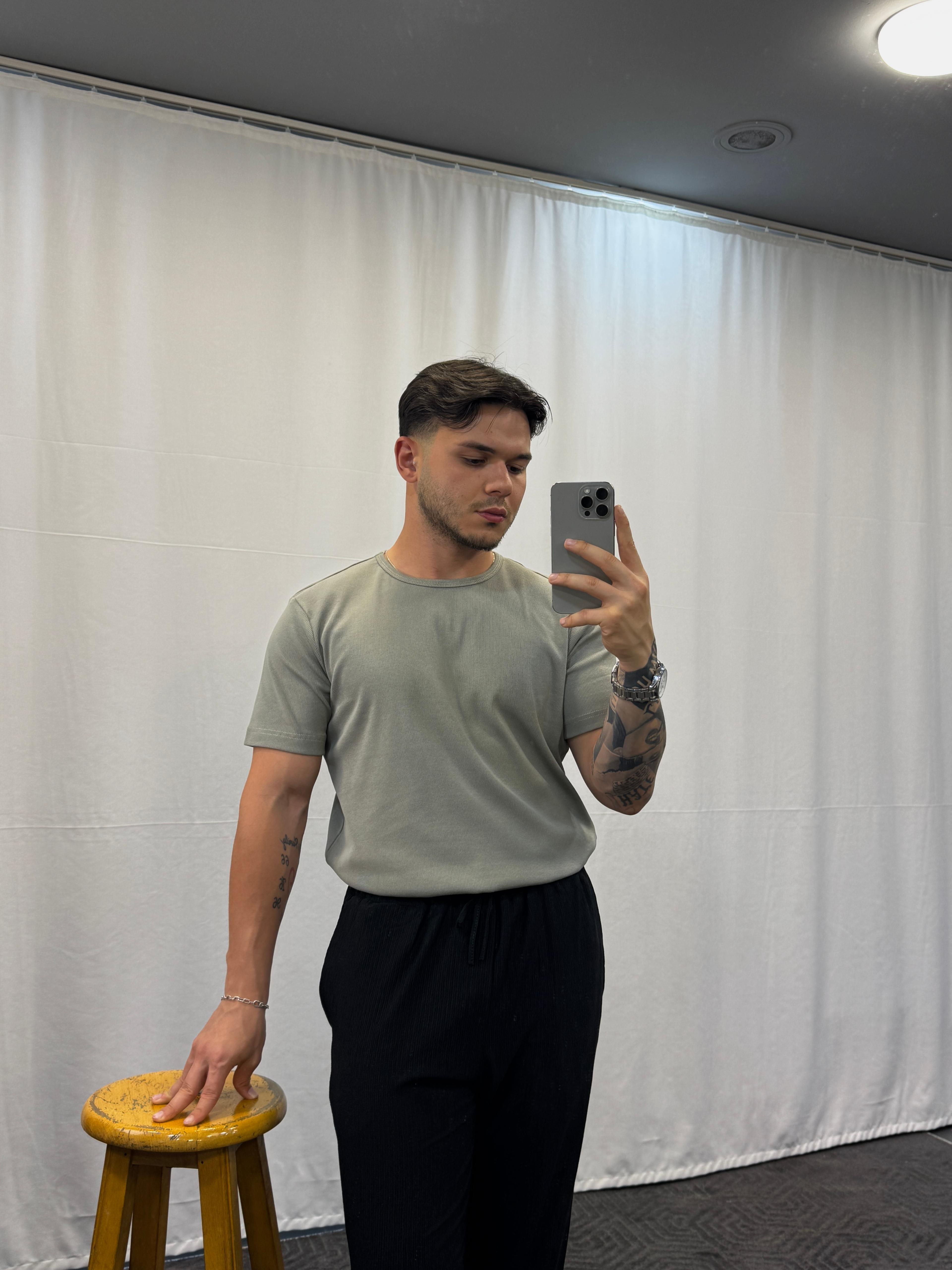 İnce Fitilli Basic T-Shirt BRV378 - çağla