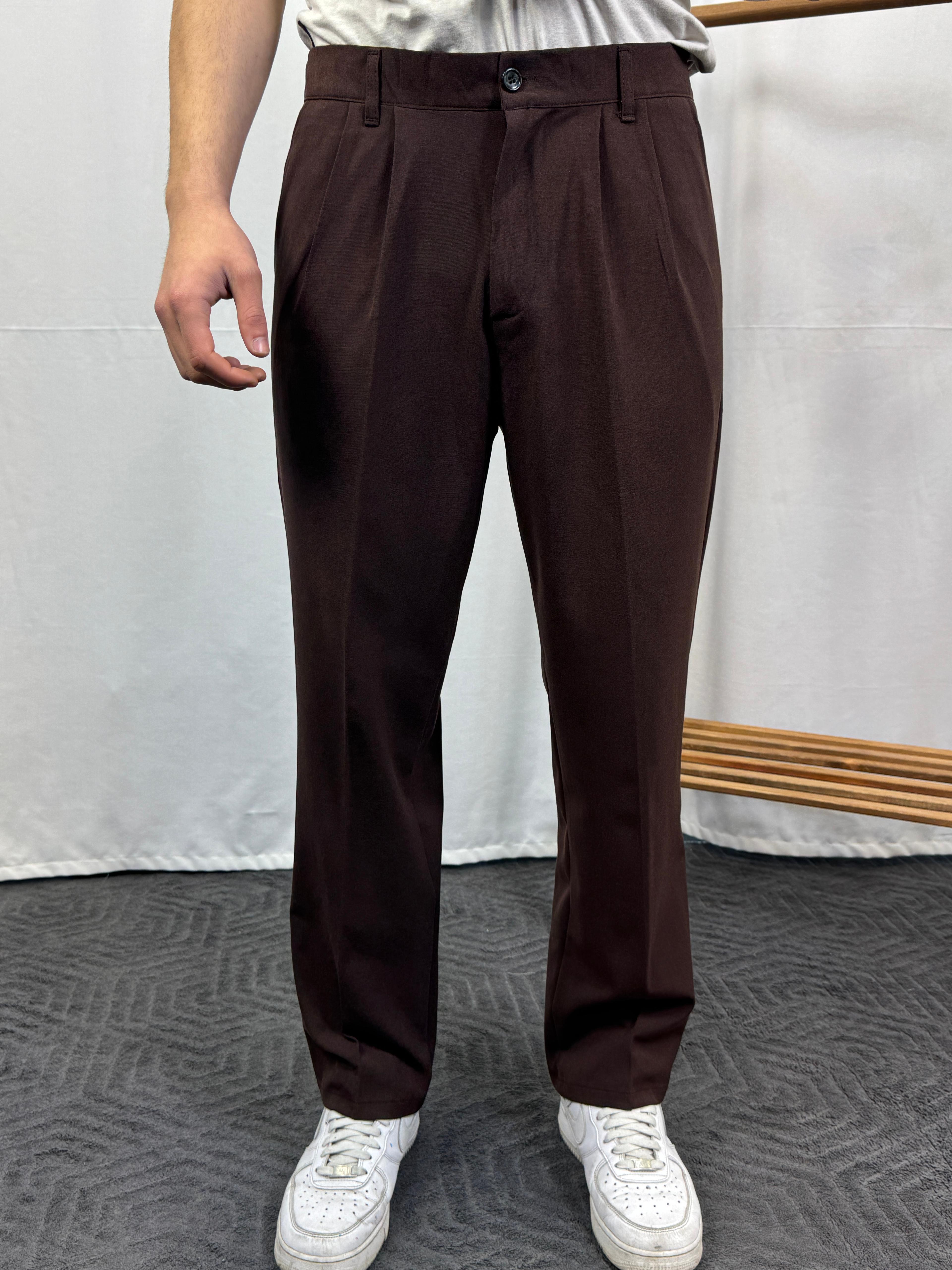 Kahverengi Pileli Baggy Kumaş Pantolon BRV176