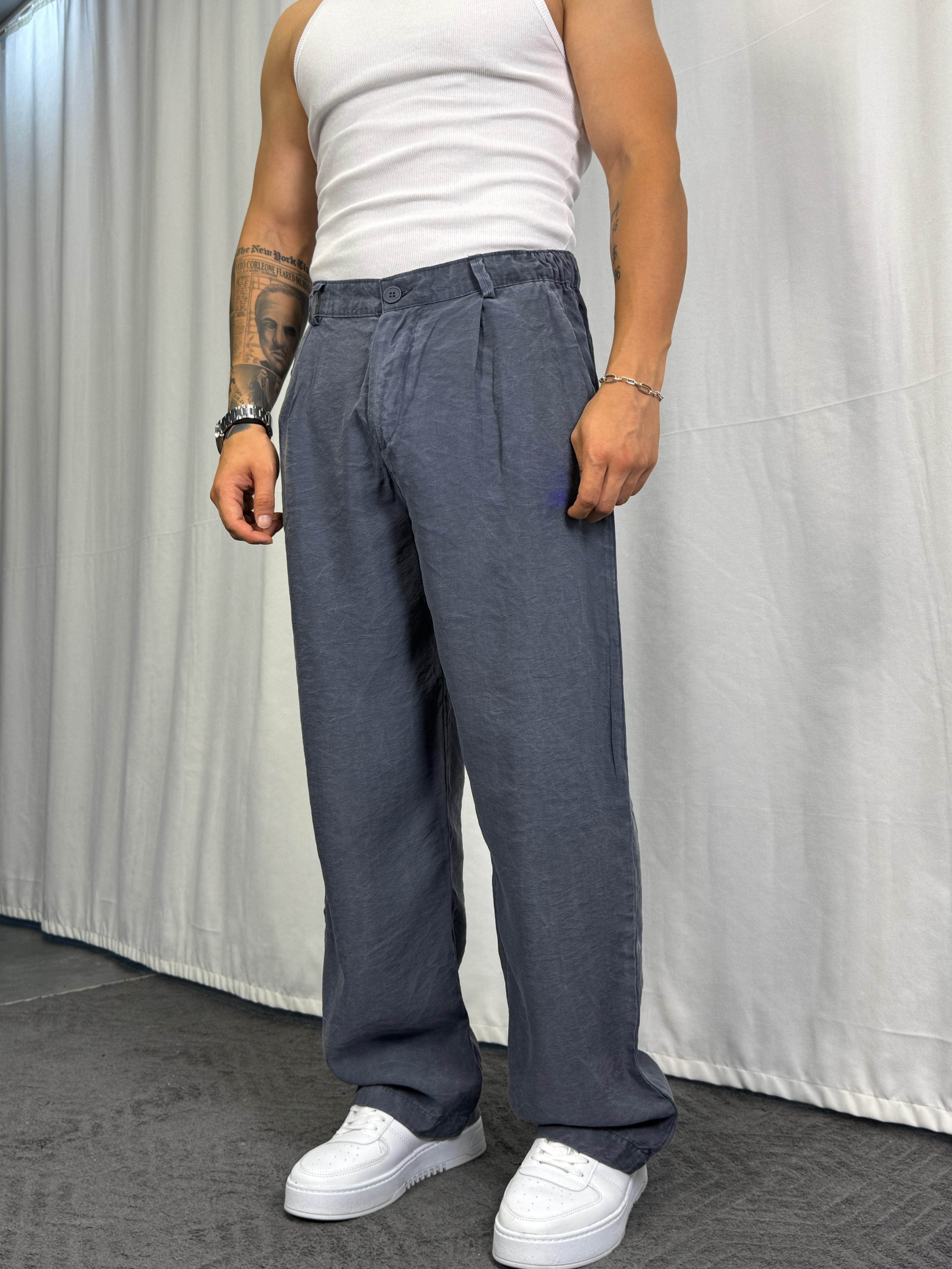 Modal Kumaş Eskitme Pantolon - Lacivert