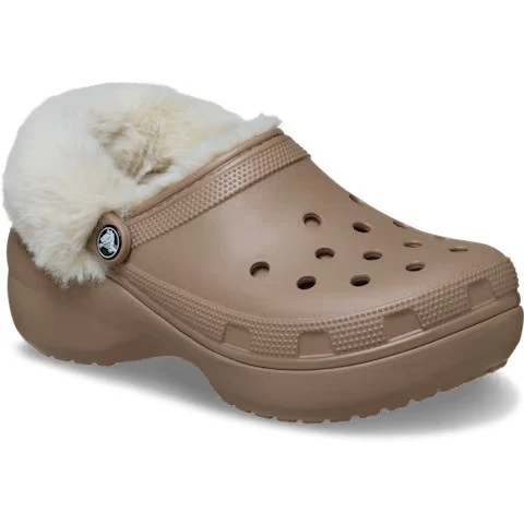 CROCS CLASSIC PLATFORM FUZZ LINED CLOG - LATTE