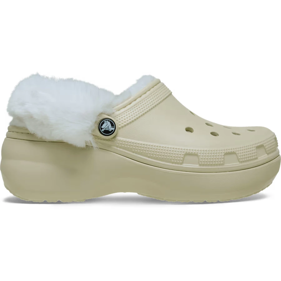 CROCS CLASSIC PLATFORM FUZZ LINED CLOG - BONE