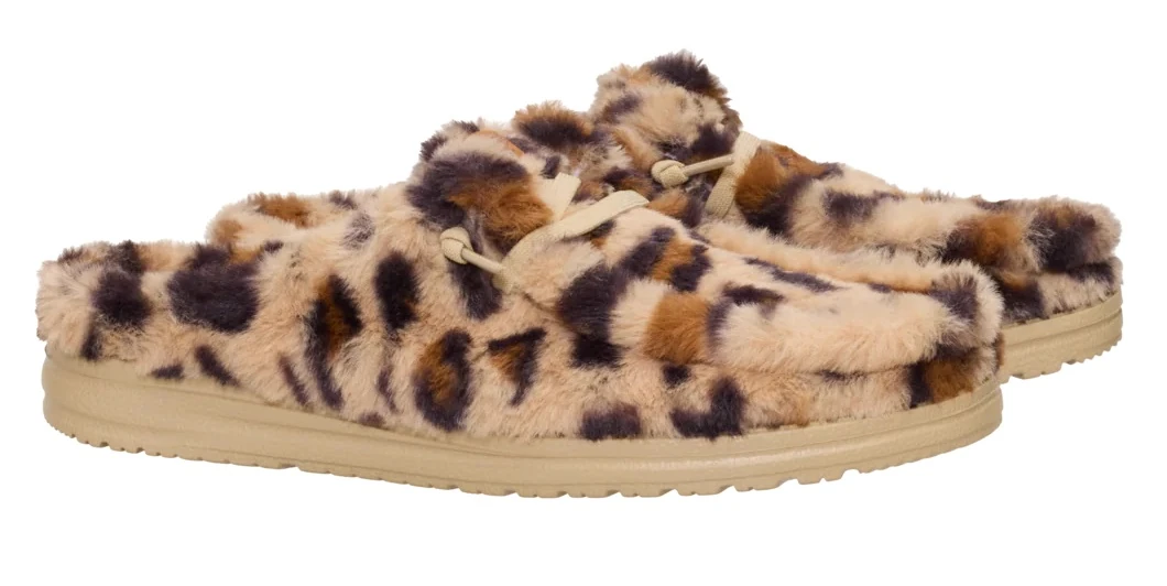 HEY DUDE WENDY SLIPPER LEO FUR - TAN MULTI