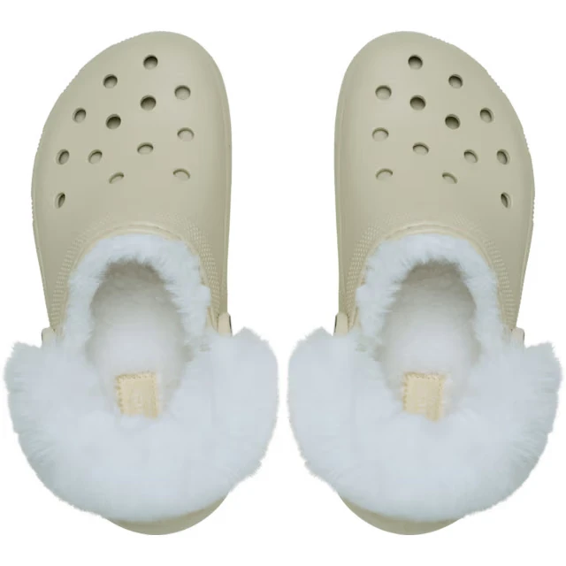 CROCS CLASSIC PLATFORM FUZZ LINED CLOG - BONE