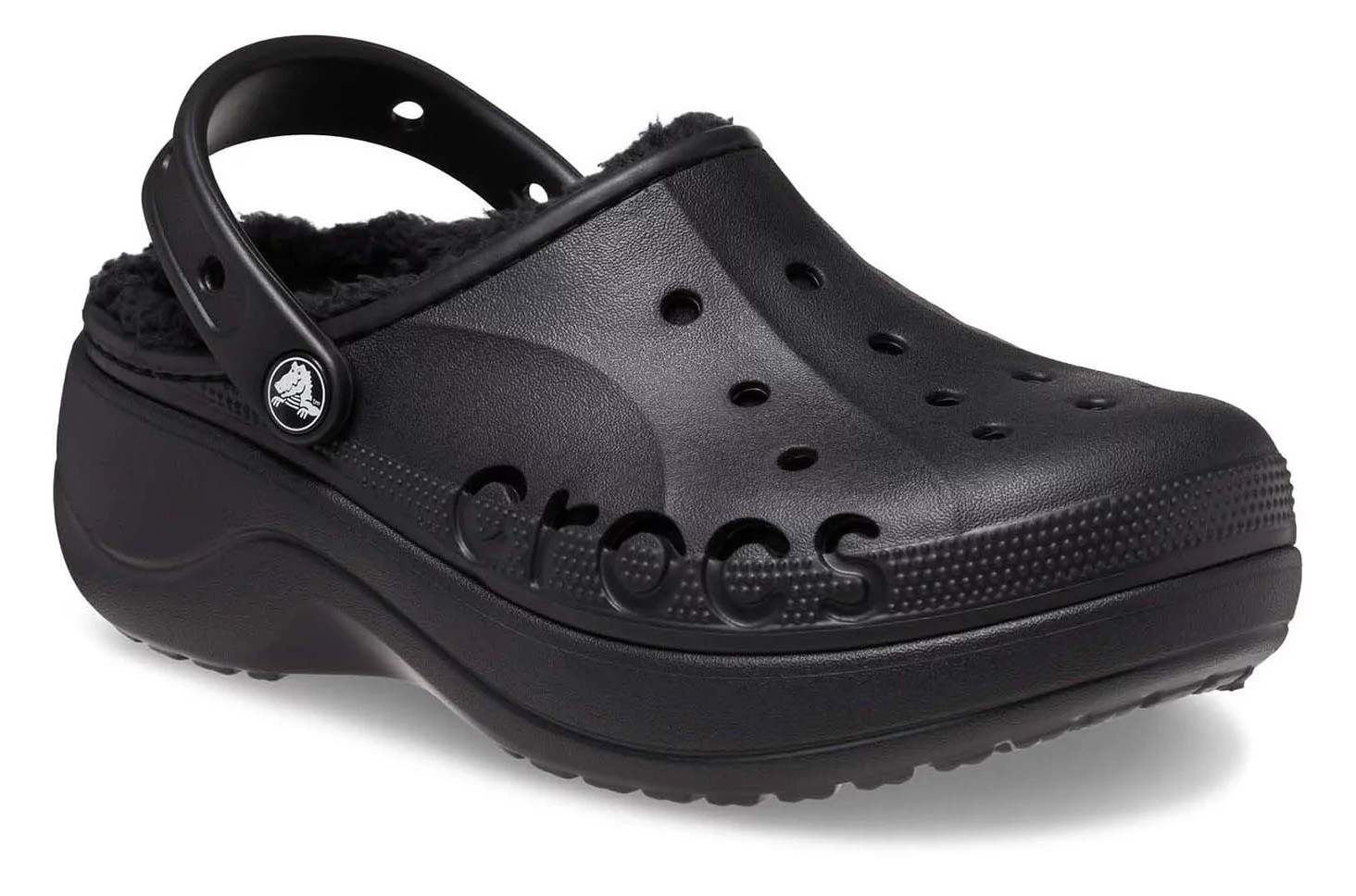 CROCS BAYA PLATFORM LINED CLOG - BLACK