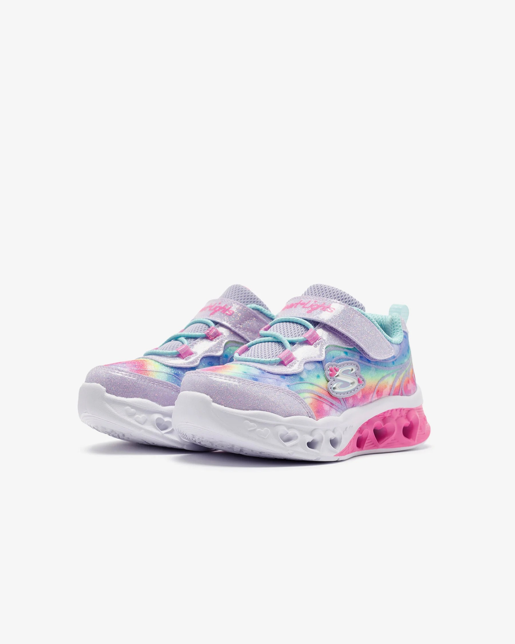 SKECHERS FLUTTER HEART LIGHTS - GROOVY SWIRL - LAVENDER AQUA