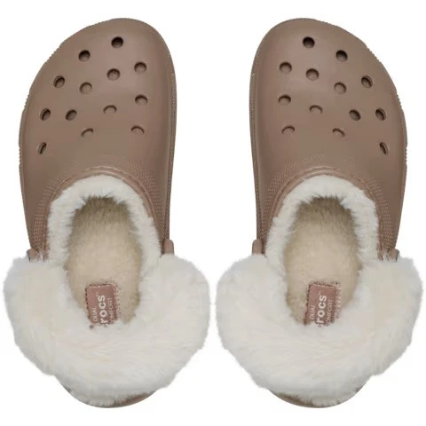 CROCS CLASSIC PLATFORM FUZZ LINED CLOG - LATTE