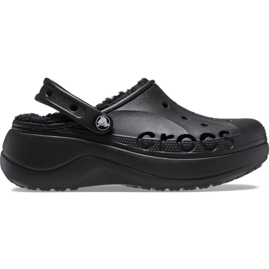CROCS BAYA PLATFORM LINED CLOG - BLACK