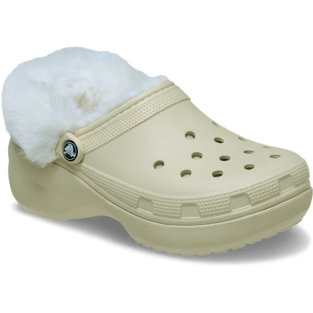 CROCS CLASSIC PLATFORM FUZZ LINED CLOG - BONE