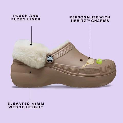 CROCS CLASSIC PLATFORM FUZZ LINED CLOG - LATTE