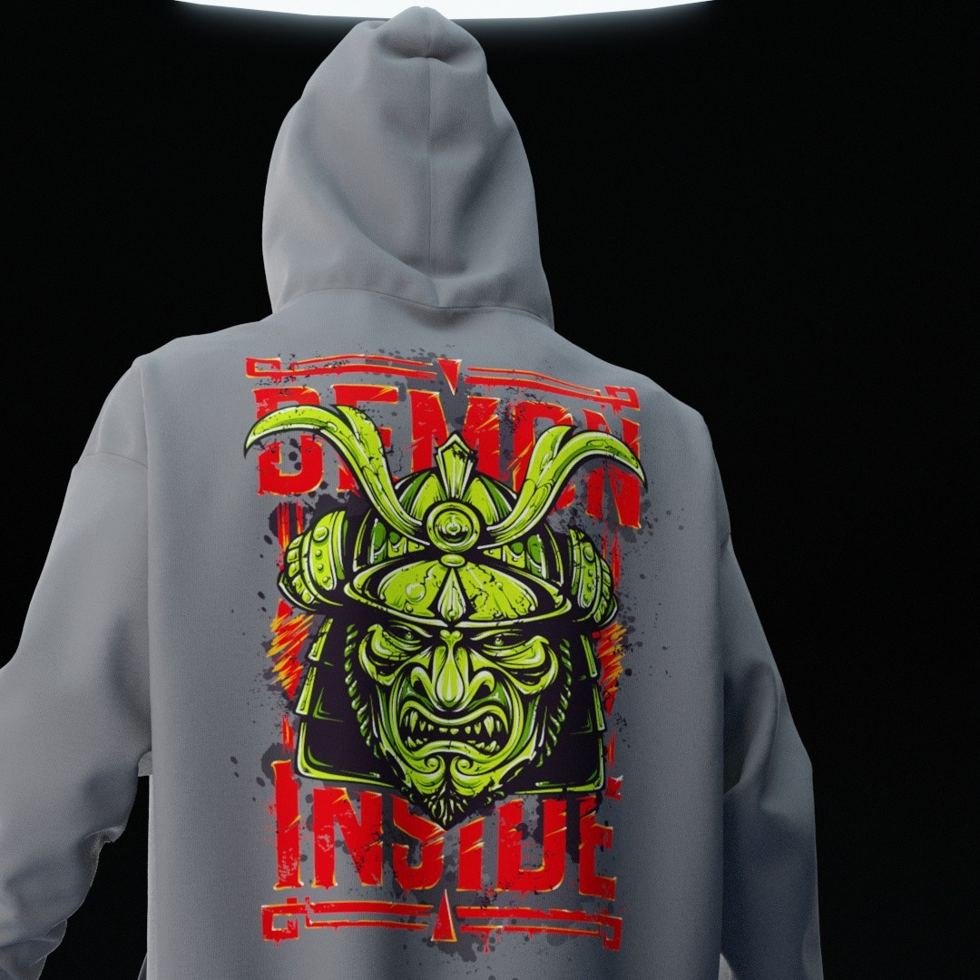 DEMONINSIDE Gri Oversize Hoodie