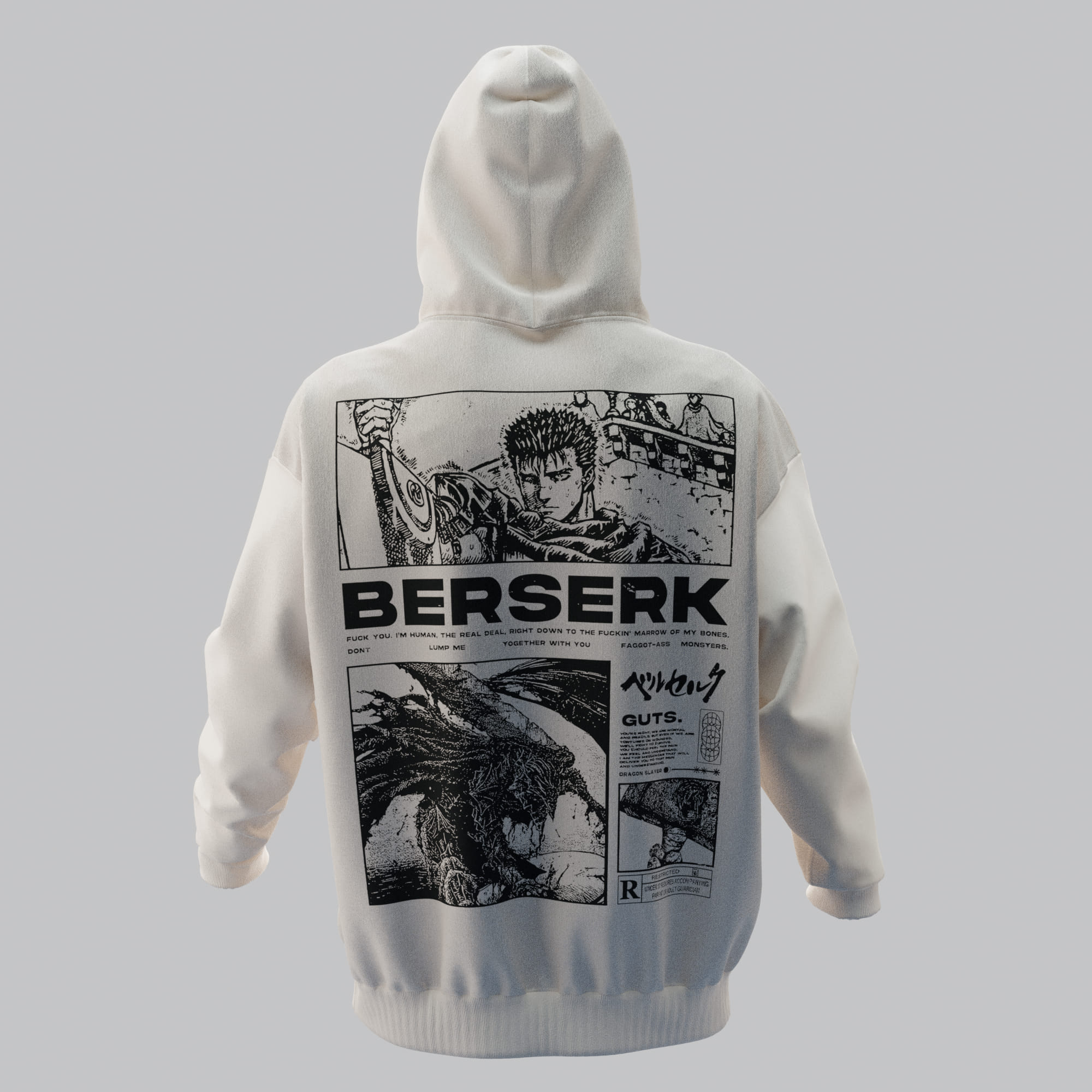 BERSERK Kırık Beyaz Oversize Hoodie