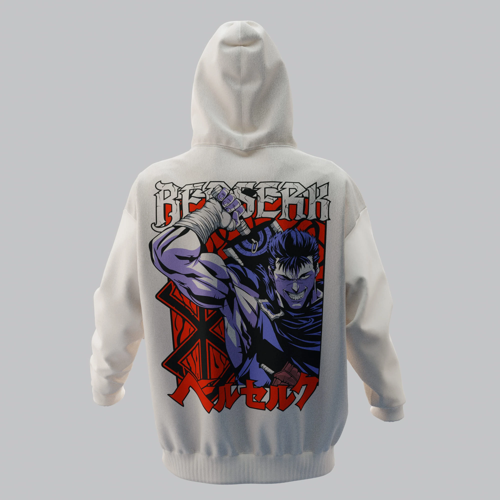 BERSERK Kırık Beyaz Oversize Hoodie 