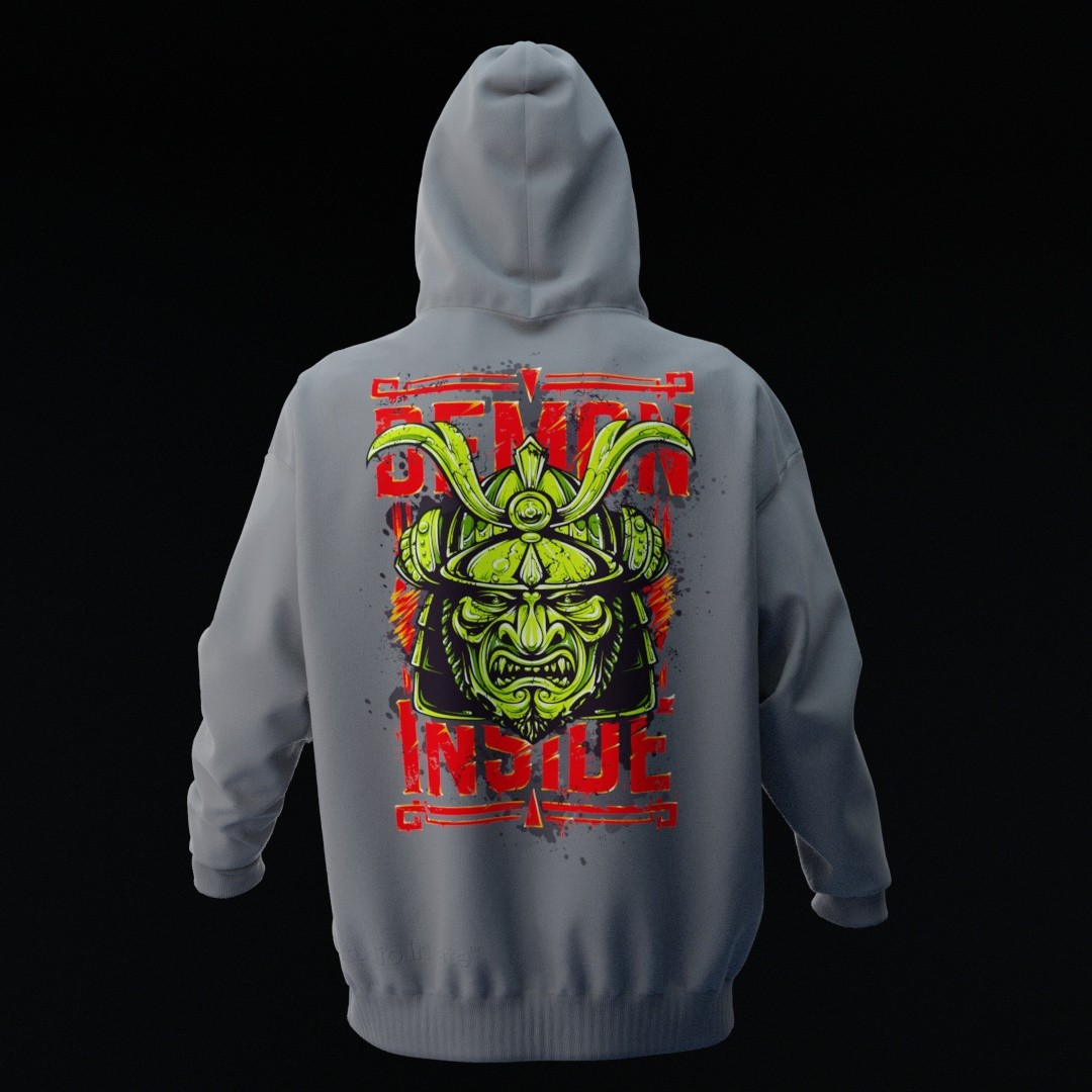 DEMONINSIDE Gri Oversize Hoodie