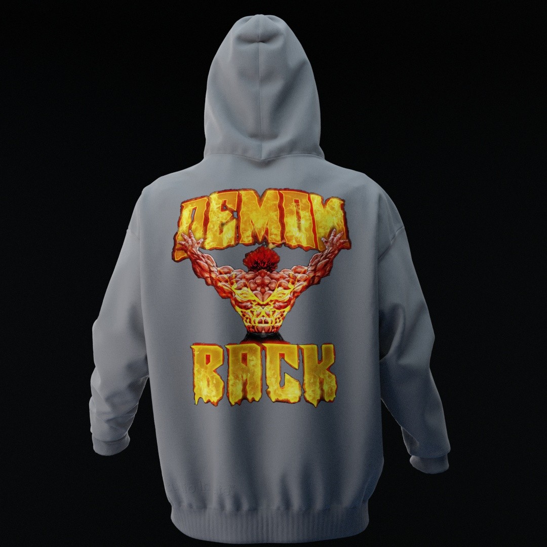 DEMONBACK Gri Oversize Hoodie