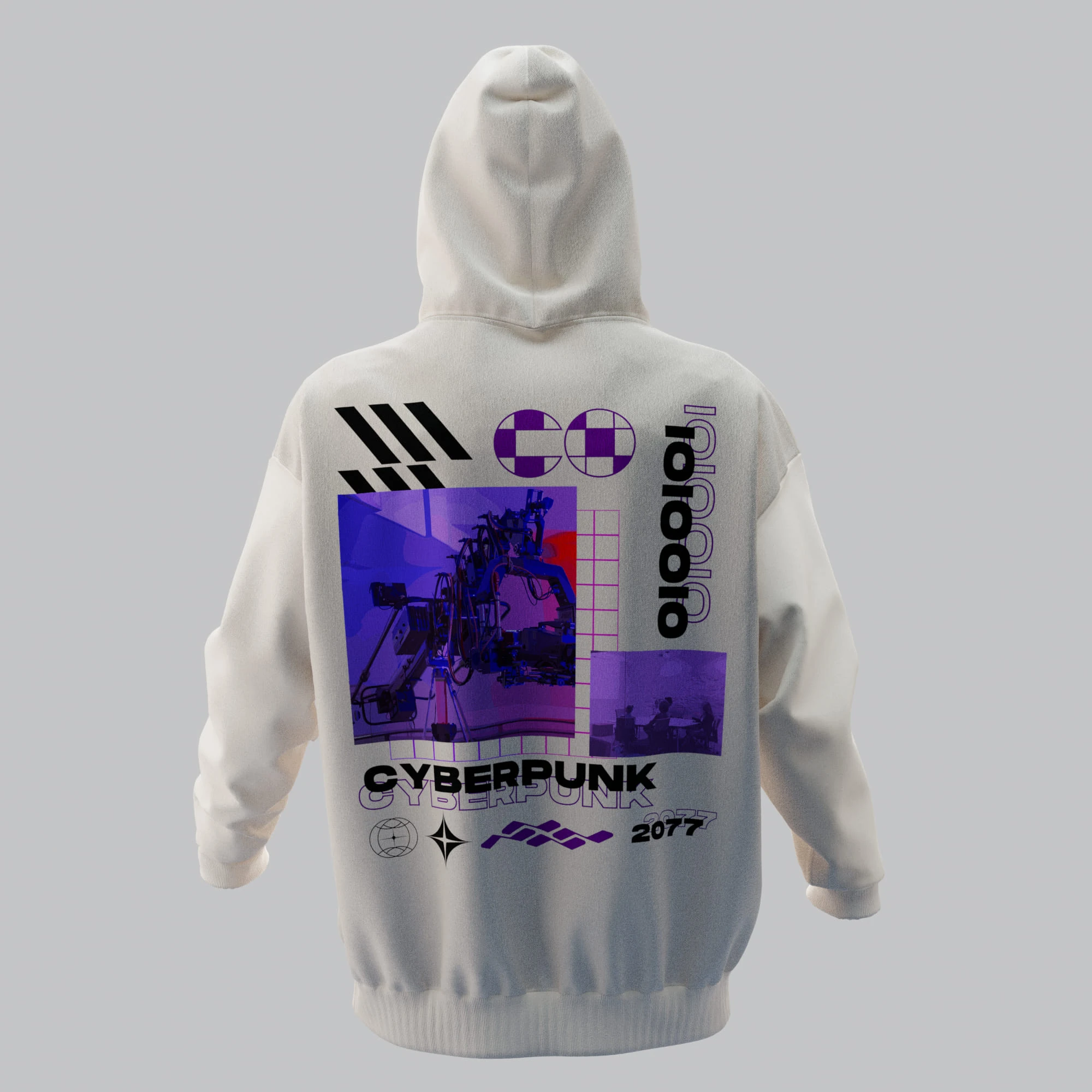 CYBERPUNK Kırık Beyaz Oversize Hoodie 