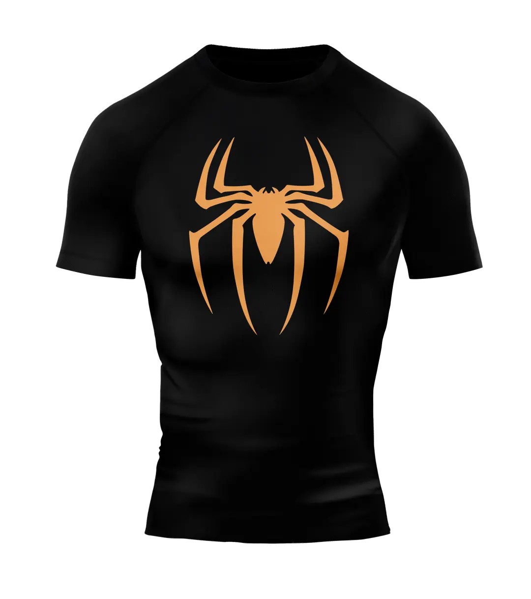 SPIDERMAN Siyah Short Sleeve Compression T-Shirt - GOLD