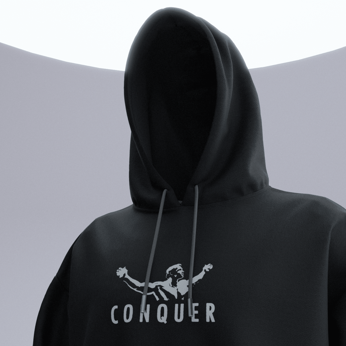 CONQUER Siyah Oversize Kalıp Hoodie