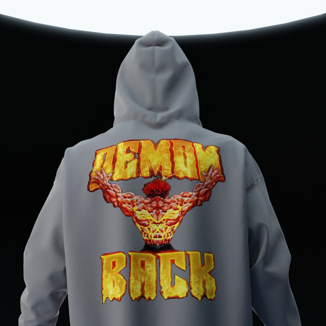 DEMONBACK Gri Oversize Hoodie