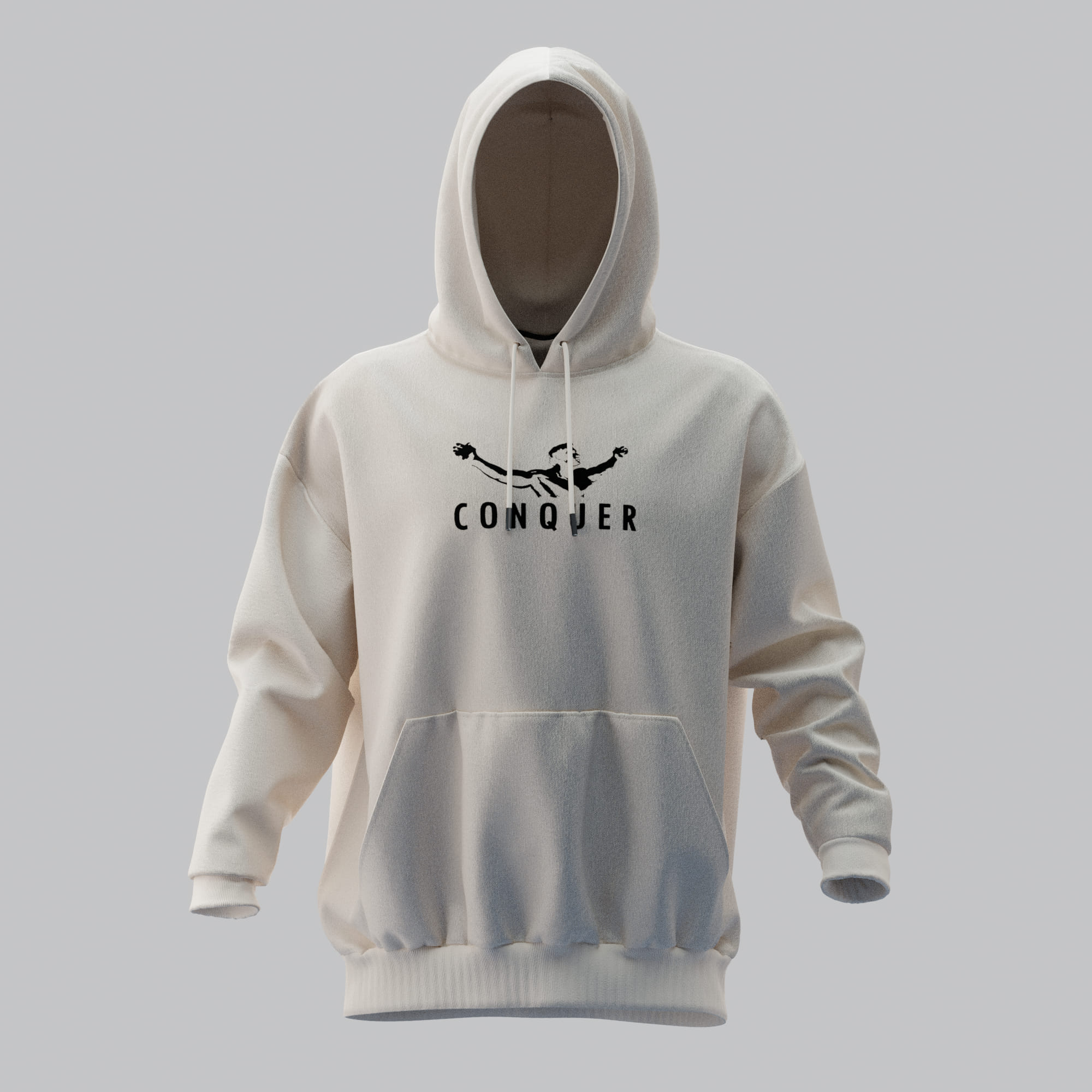 CONQUER Kırık Beyaz Oversize Hoodie