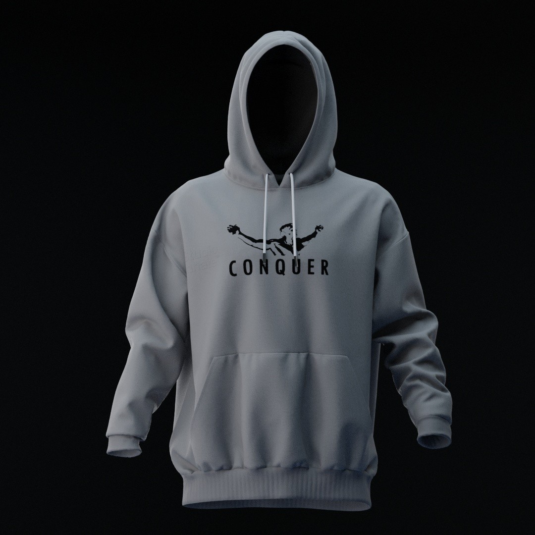 CONQUER Gri Oversize Hoodie