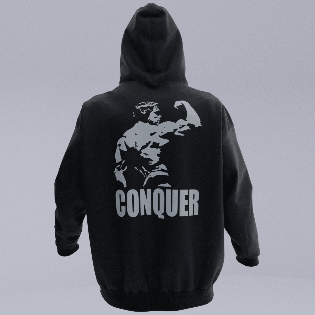 CONQUER Siyah Oversize Kalıp Hoodie