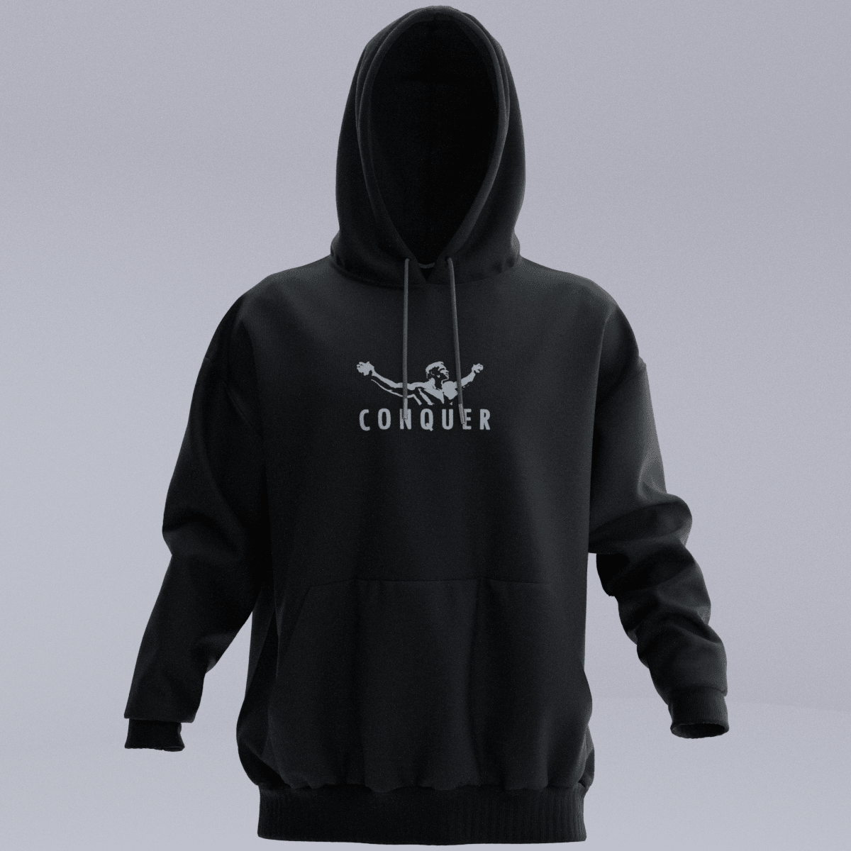 CONQUER Siyah Oversize Kalıp Hoodie