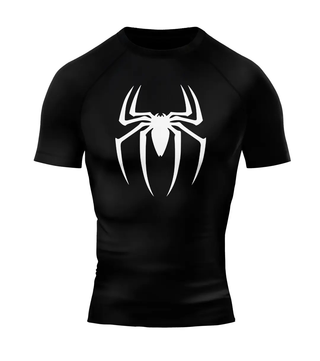 SPIDERMAN Siyah Short Sleeve Compression T-Shirt - WHITE