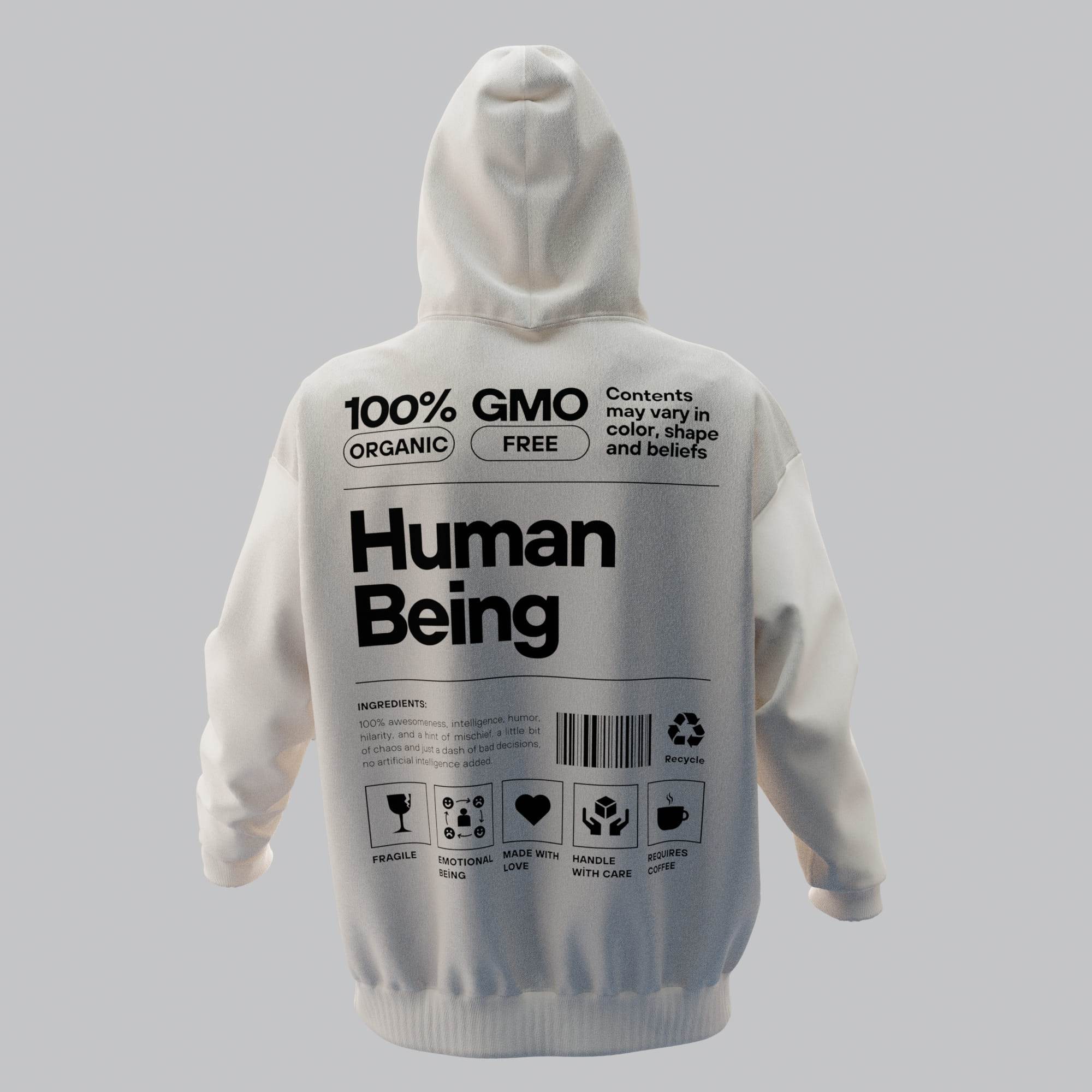 HUMANBEING Kırık Beyaz Oversize Hoodie 
