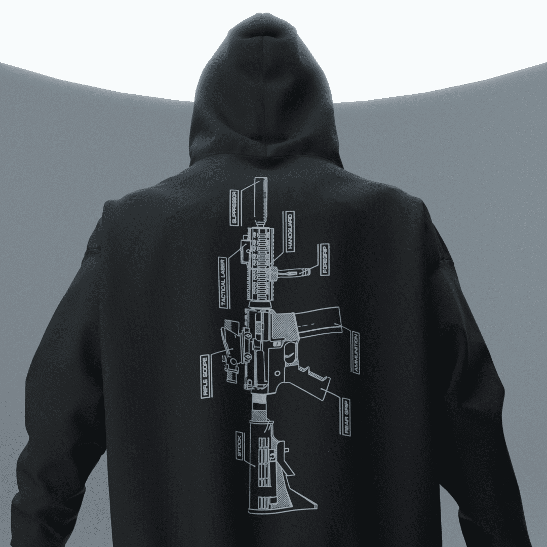 M16 Siyah Oversize Hoodie