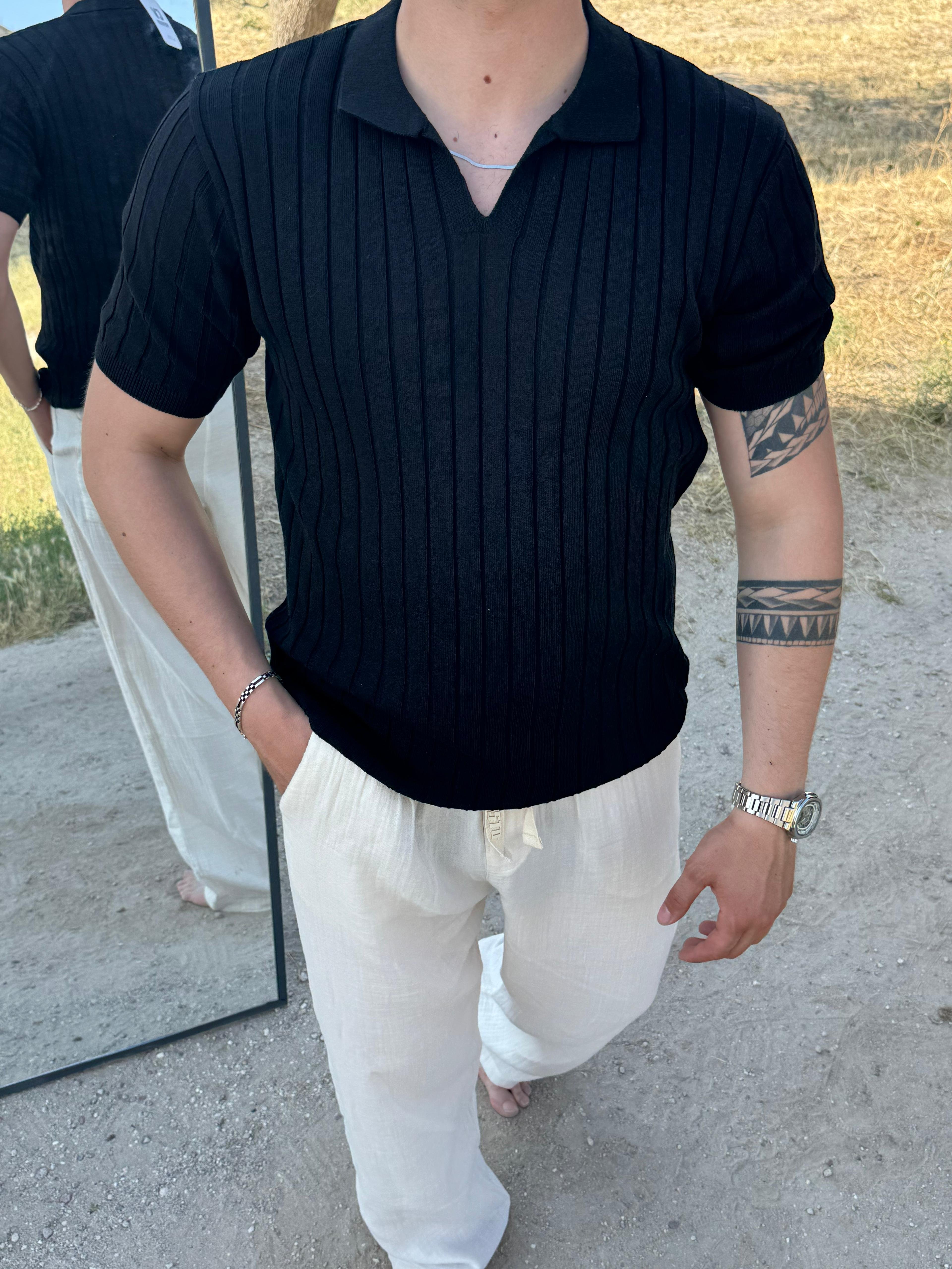 Açık Yaka Fitilli T-Shirt CV 67 