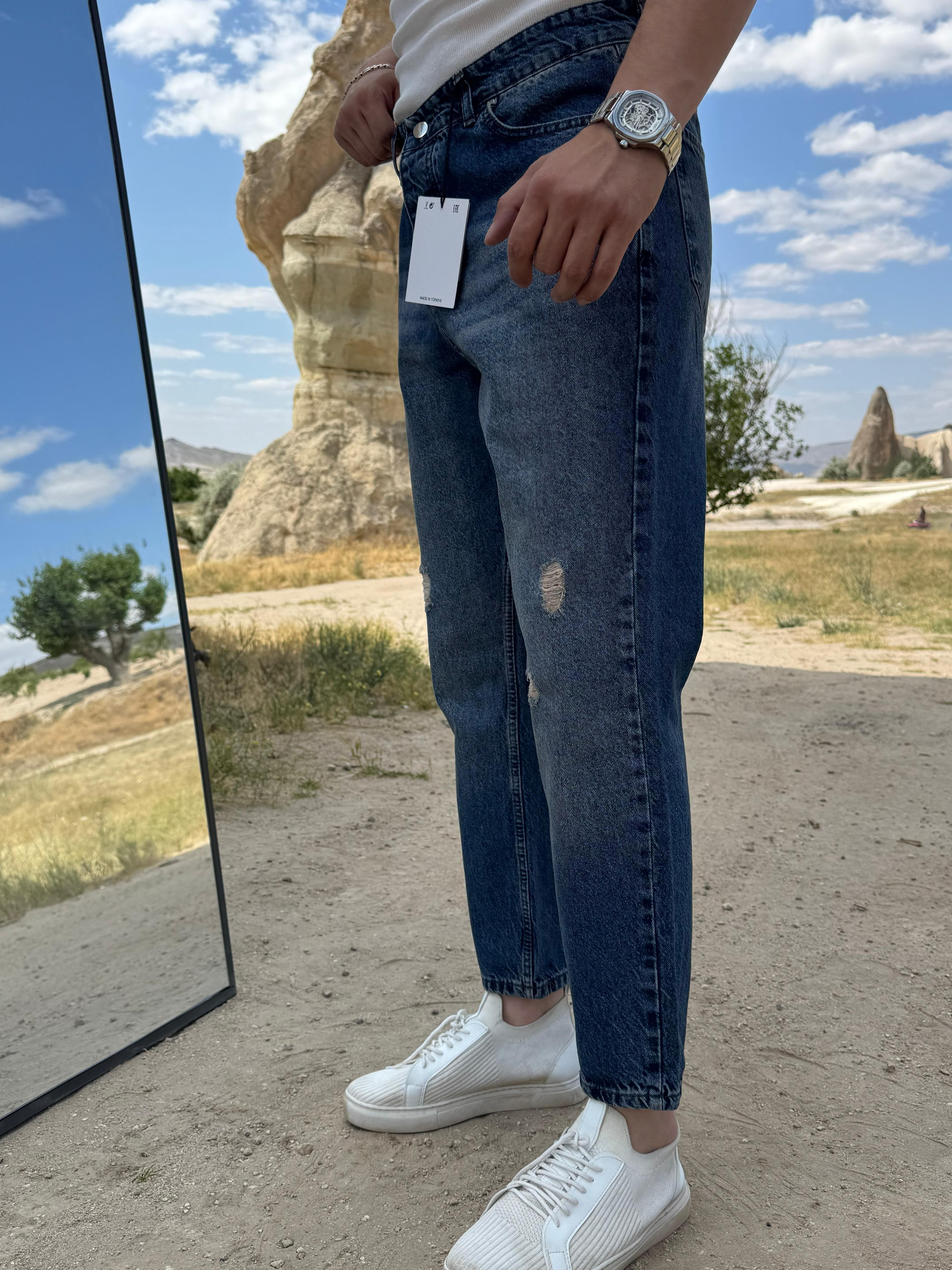 KEP YIRTMAÇLI BOYFRİEND KOT PANTOLON CV 8238