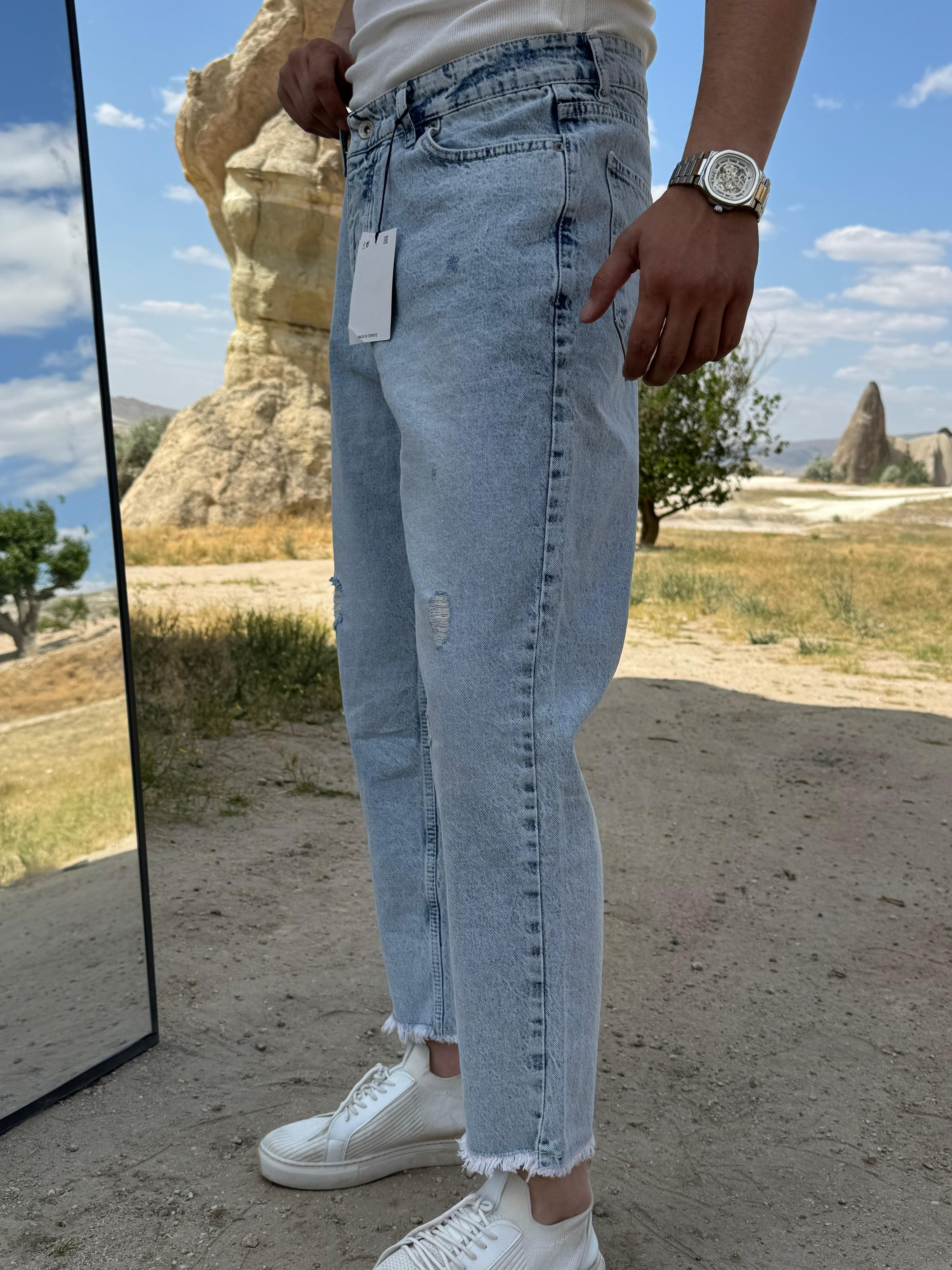 KEP YIRTMAÇLI BOYFRİEND KOT PANTOLON CV 8238