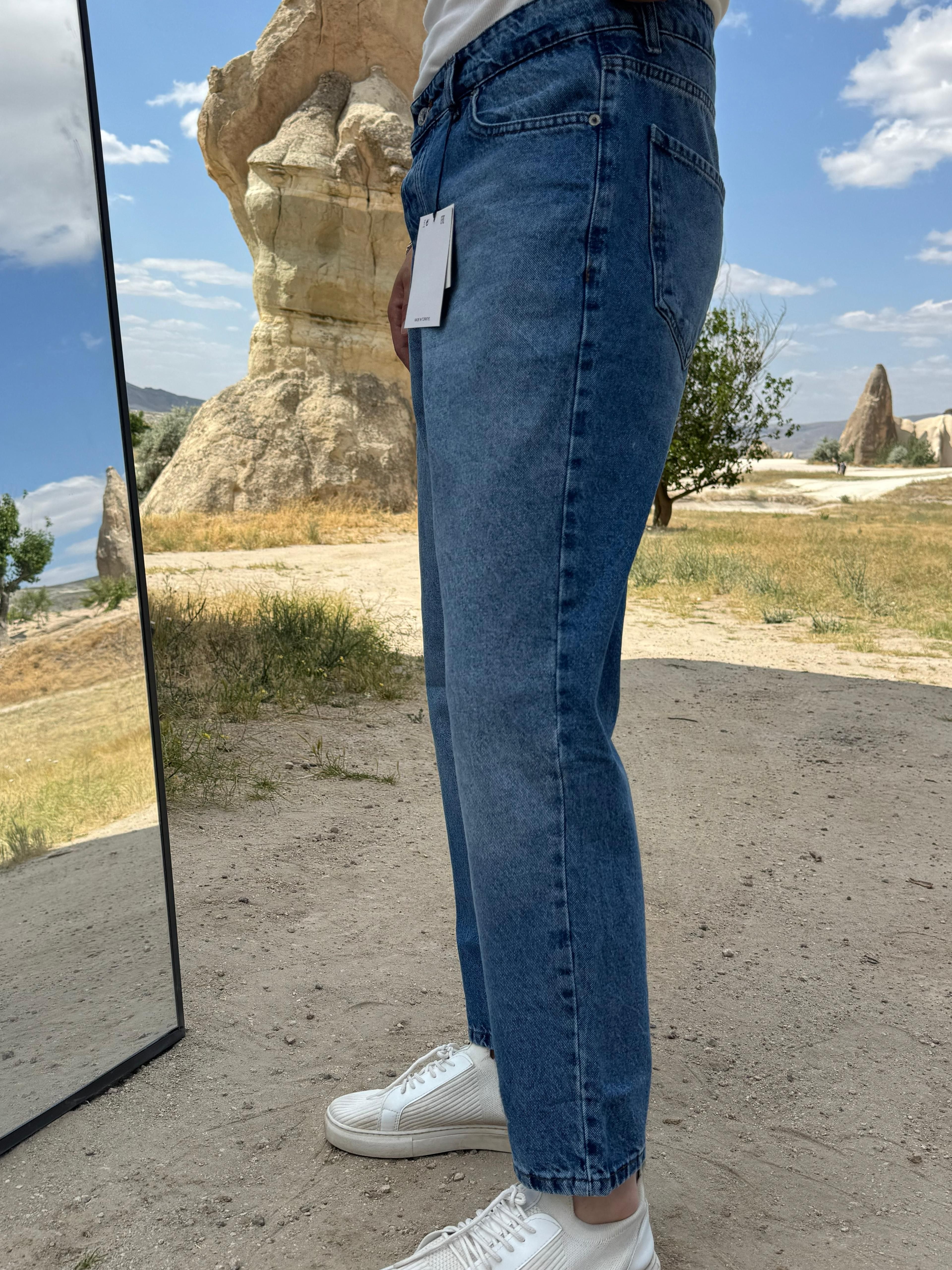 KEP DÜZ BOYFRİEND KOT PANTOLON CV 8138